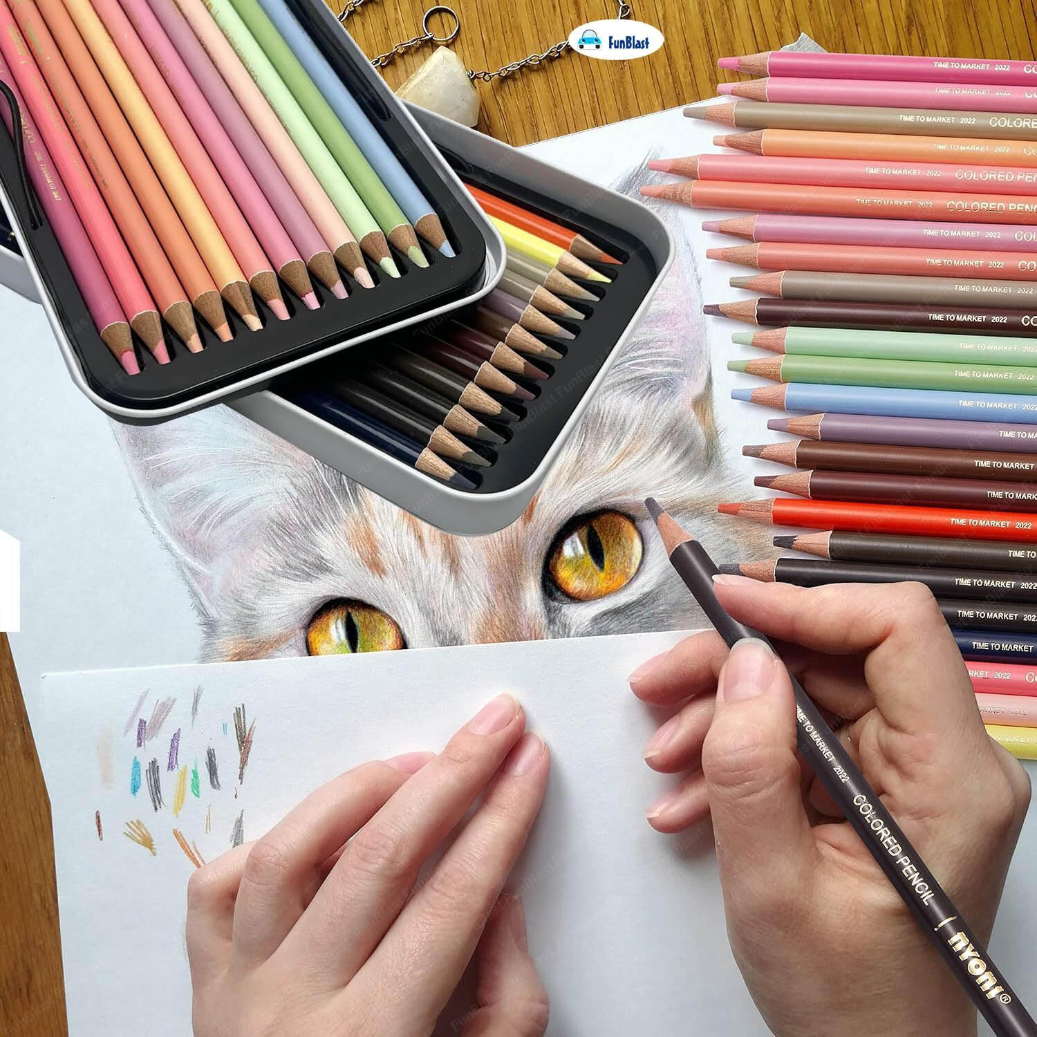 Funblast Pack Of 24 Oil Colour Pencils Set - Bright And Strong Color Pencils For Artists, Non-Toxic Colouring Set, Safe Colour Pencils For Children, Artist Colour Pencils