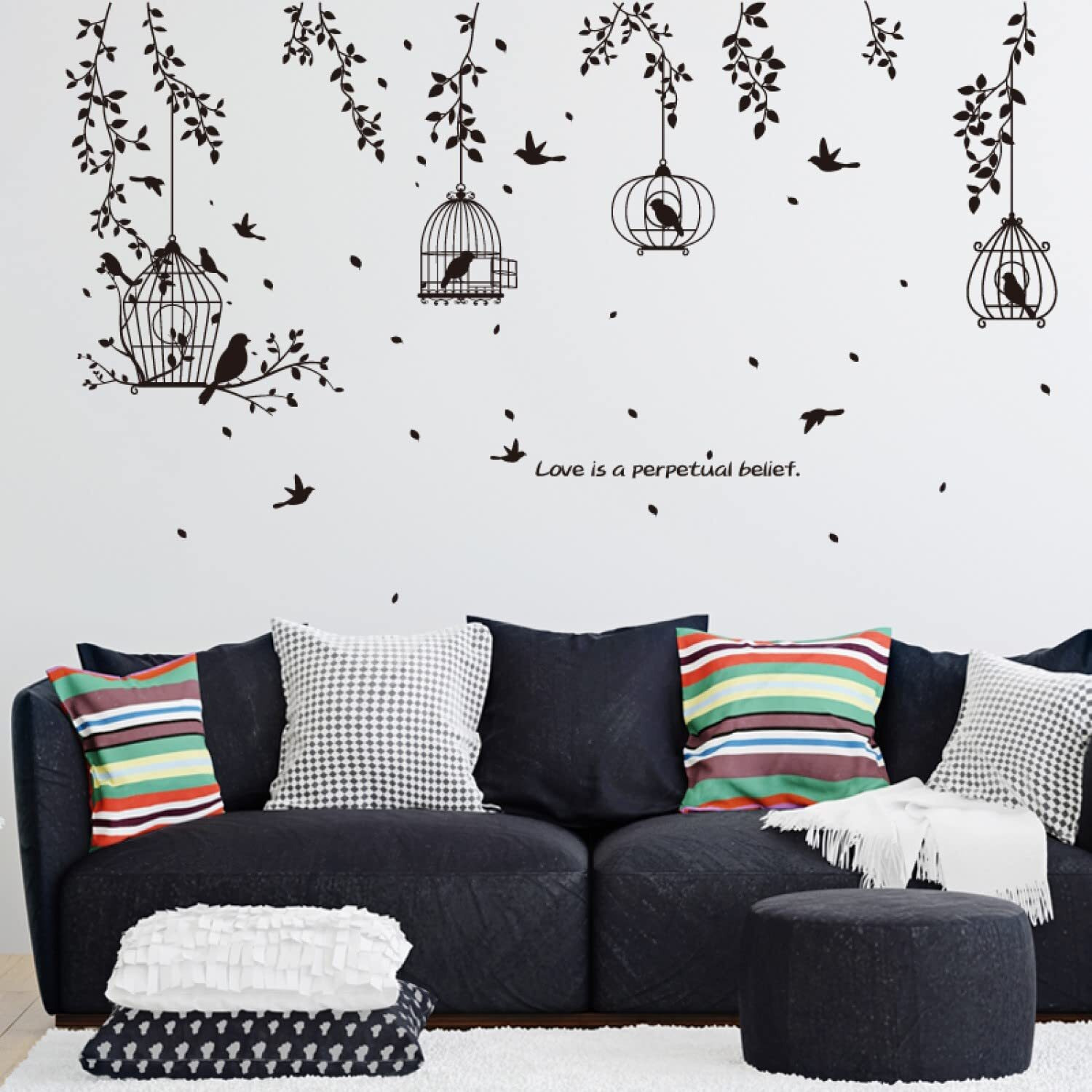 Jaamso Royals Birds Cage Nature Wall Stickers, Tree Wall Stickers For Living Room, Bbeautiful Wall Stickers, Wall Stickers Tree Design, Tree Sticker For Wall Decoration, Sticker On The Wall (70*50 Cm)