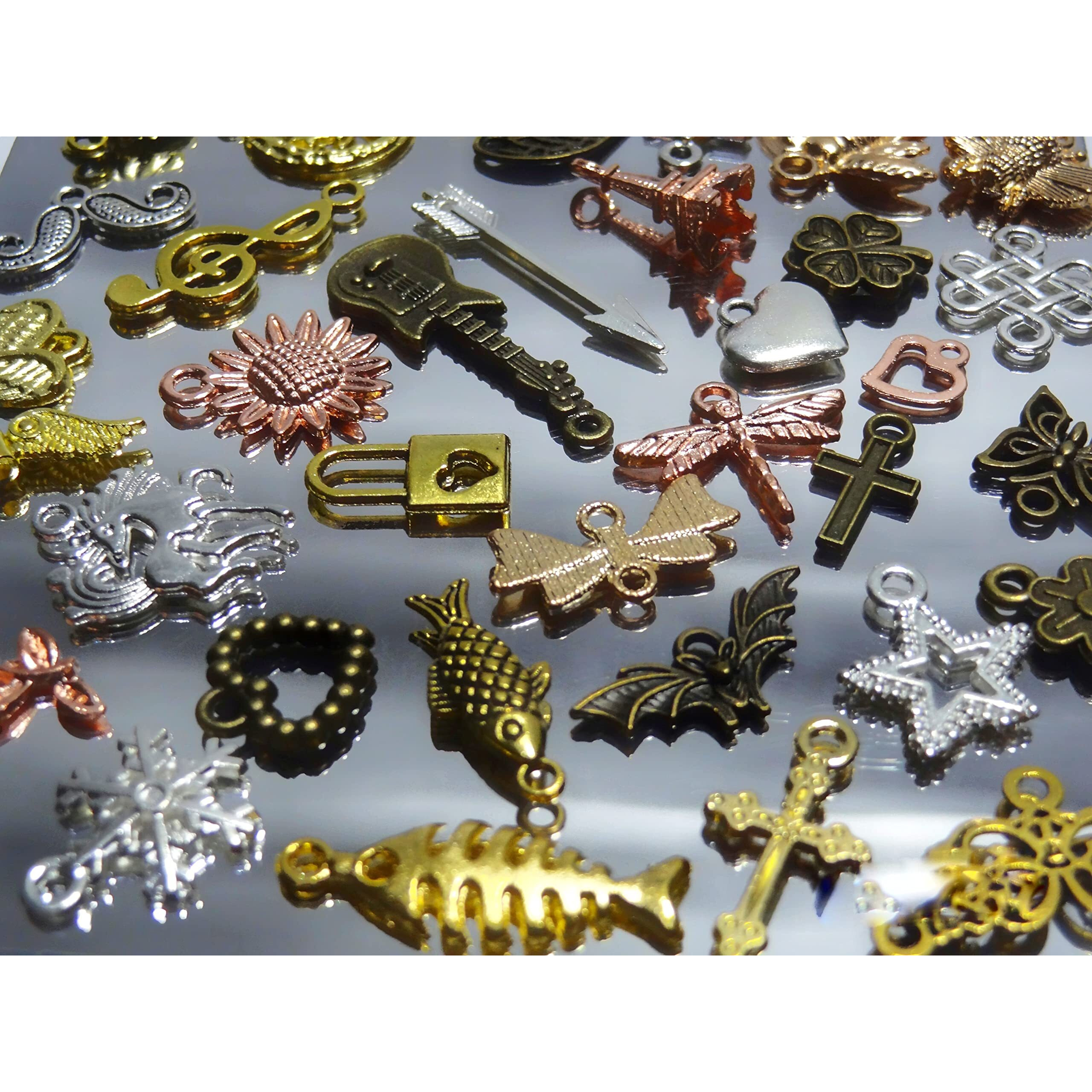Street27 100Pcs Retro Style Vintage Jewelry Making Charms Mixed Smooth Tibetan Antique Metal Charms Pendants Diy For Necklace Bracelet Earrings Making Accessories (7 Mixed Colors, Multi)