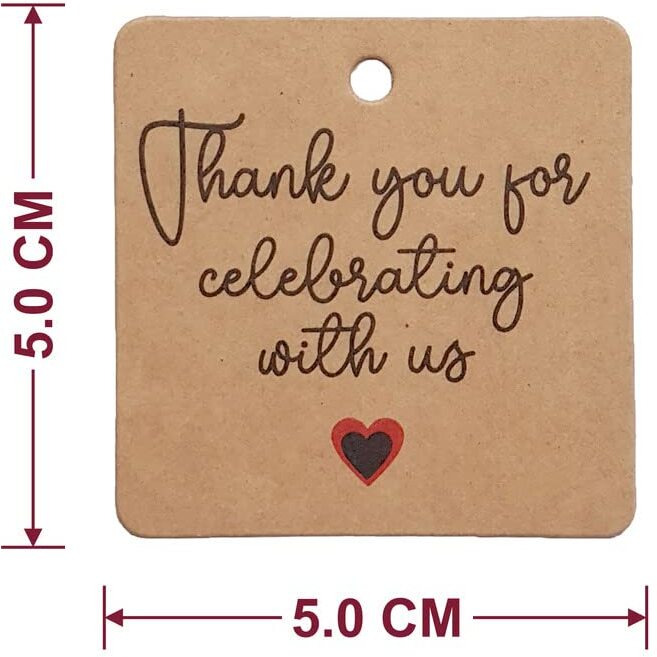 Townbus Thank You For Celebrating With Us Craft Brown Hang Tags With String For Party & Celebration | Return Gift Kraft Tags With Jute Rope | Thread | D4-50 Nos