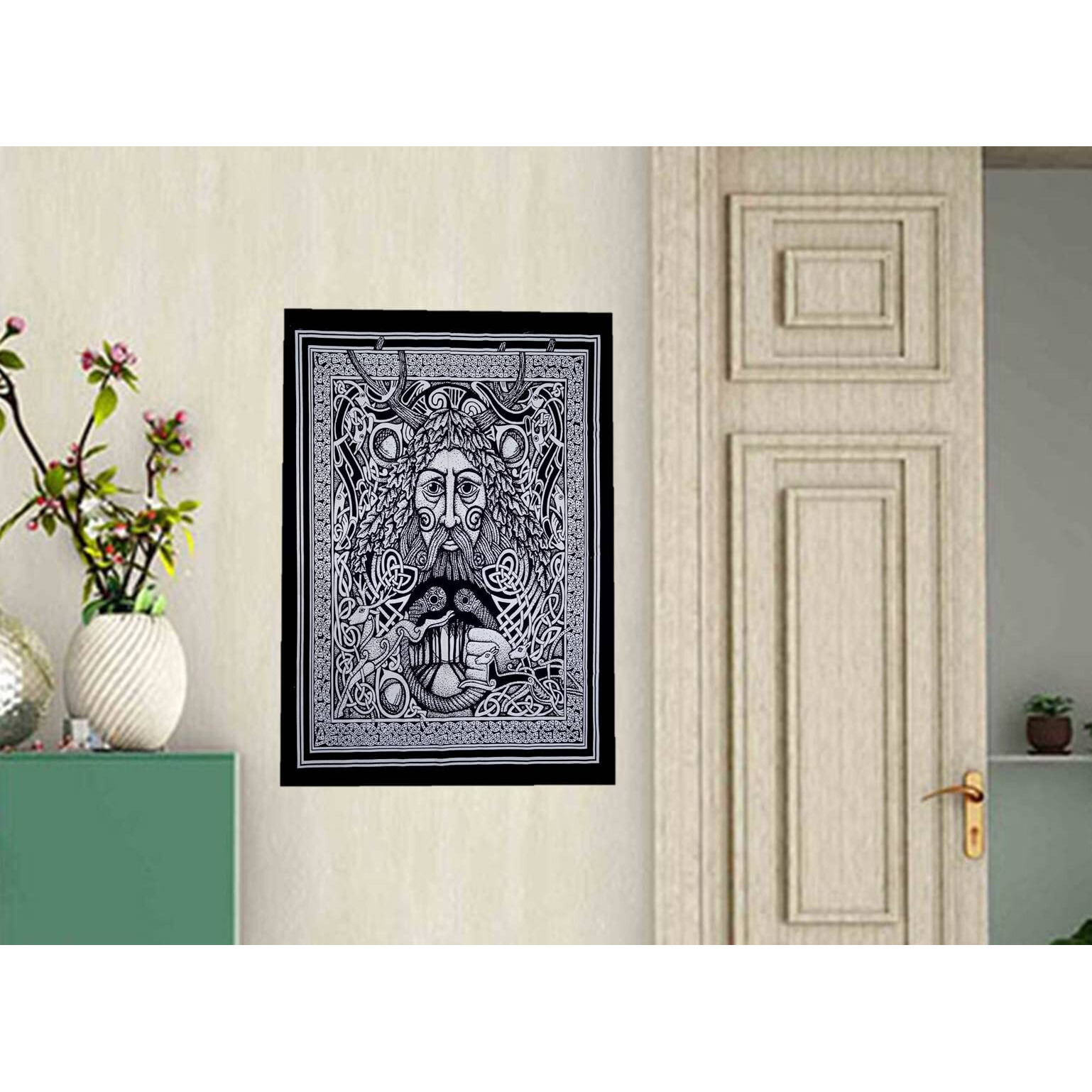 Purpledip Cotton Wall Poster Sheet 'Man And Nature' Bohemian Hanging Tapestry (20098)