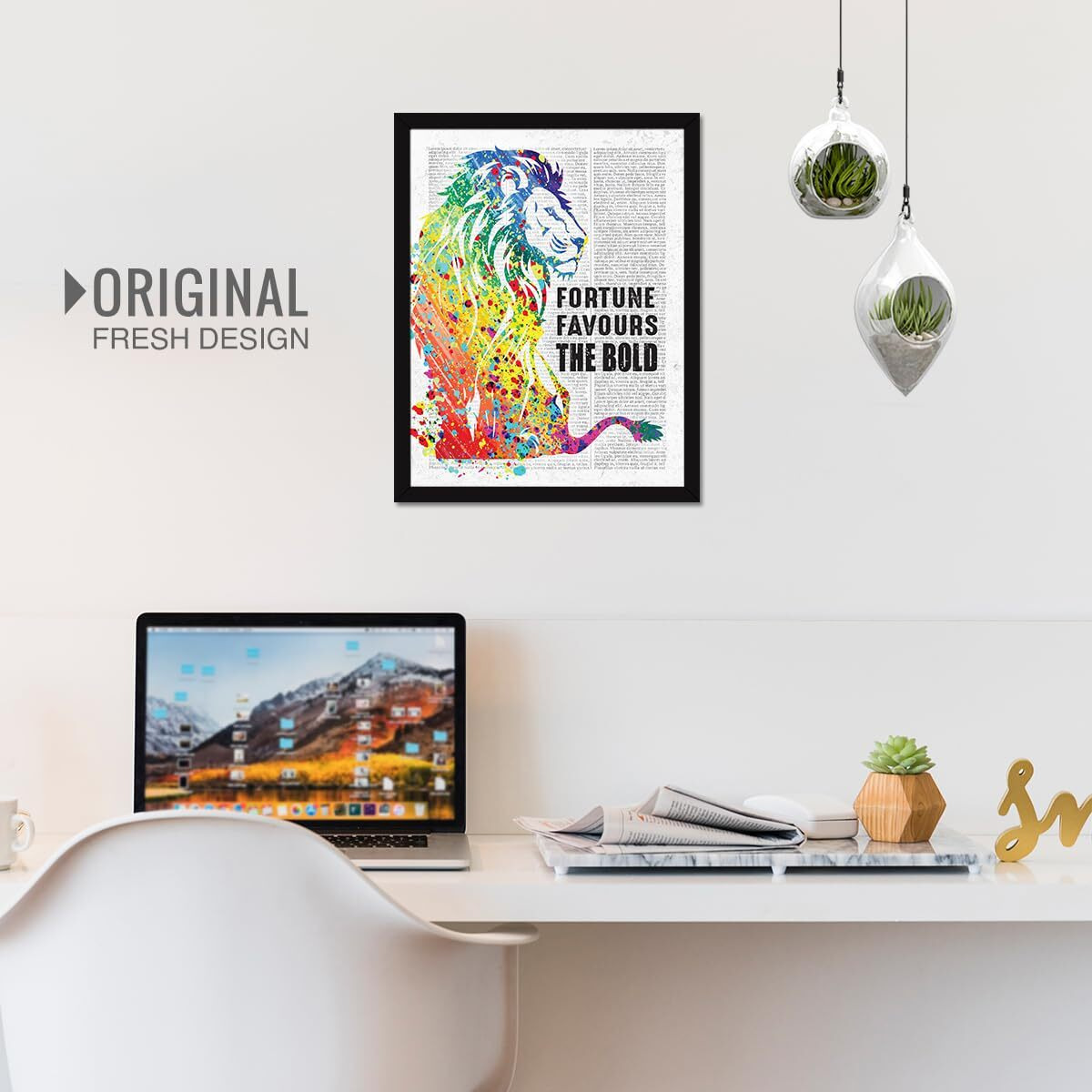 Chaka Chaundh -Fortune Favours The Bold Lion Quotes Frames - Motivational Quotes Wall Frames For Office - Student Quotes Wall Frame - Office Quotes Poster - (14 X 11 Inches)