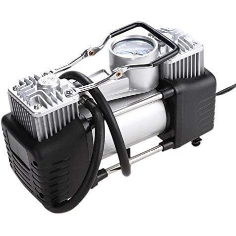 Dharmisho Heavy Duty 2-Cylinder Car Air Compressor, 12V Dc, Portable Tyre Inflator With Pressure Gauge, Metal Construction