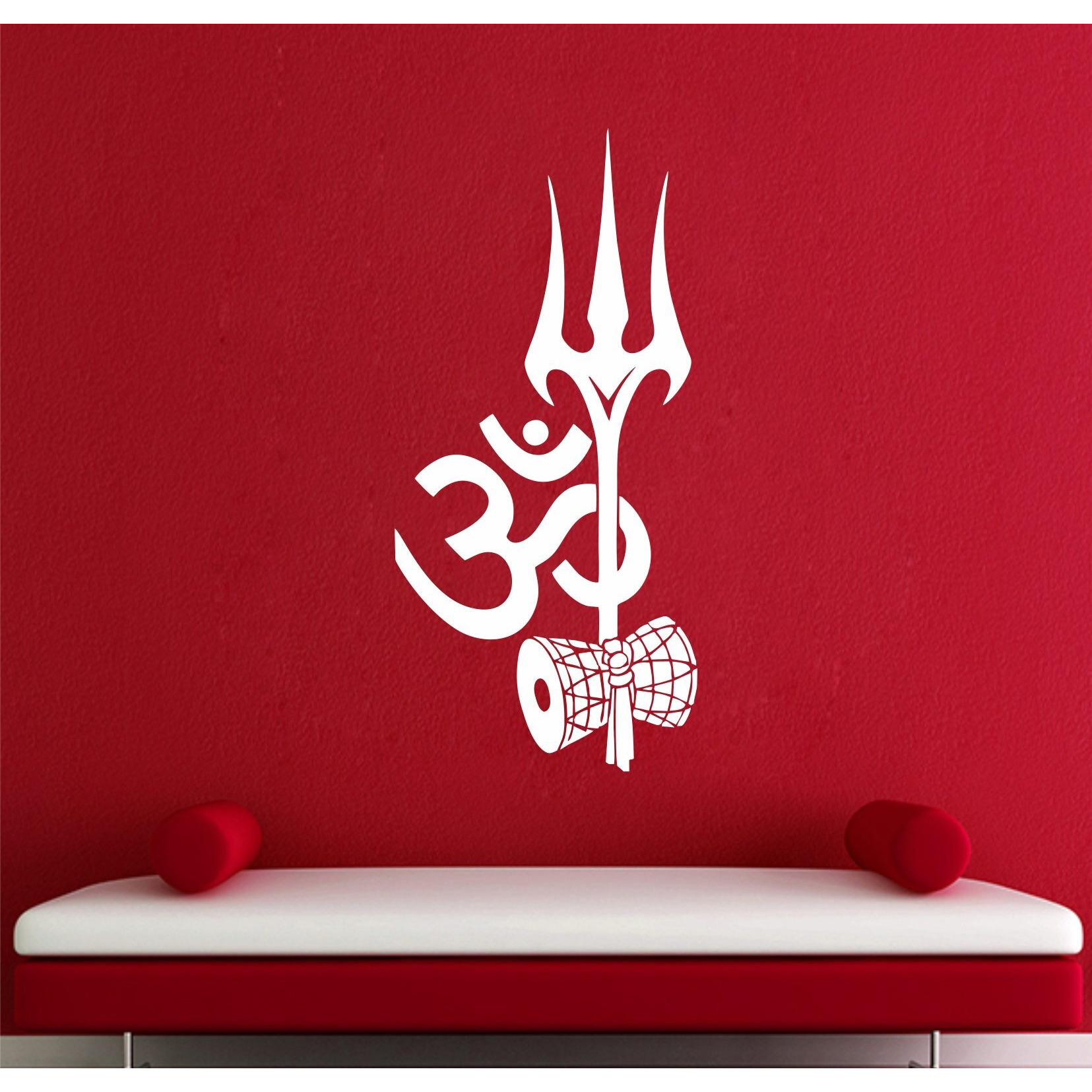 Stickersyard Shiva Trishul Om Wall Sticker & Decal (Color - White Matte Finish Pvc Vinyl 46Cm X 100Cm)