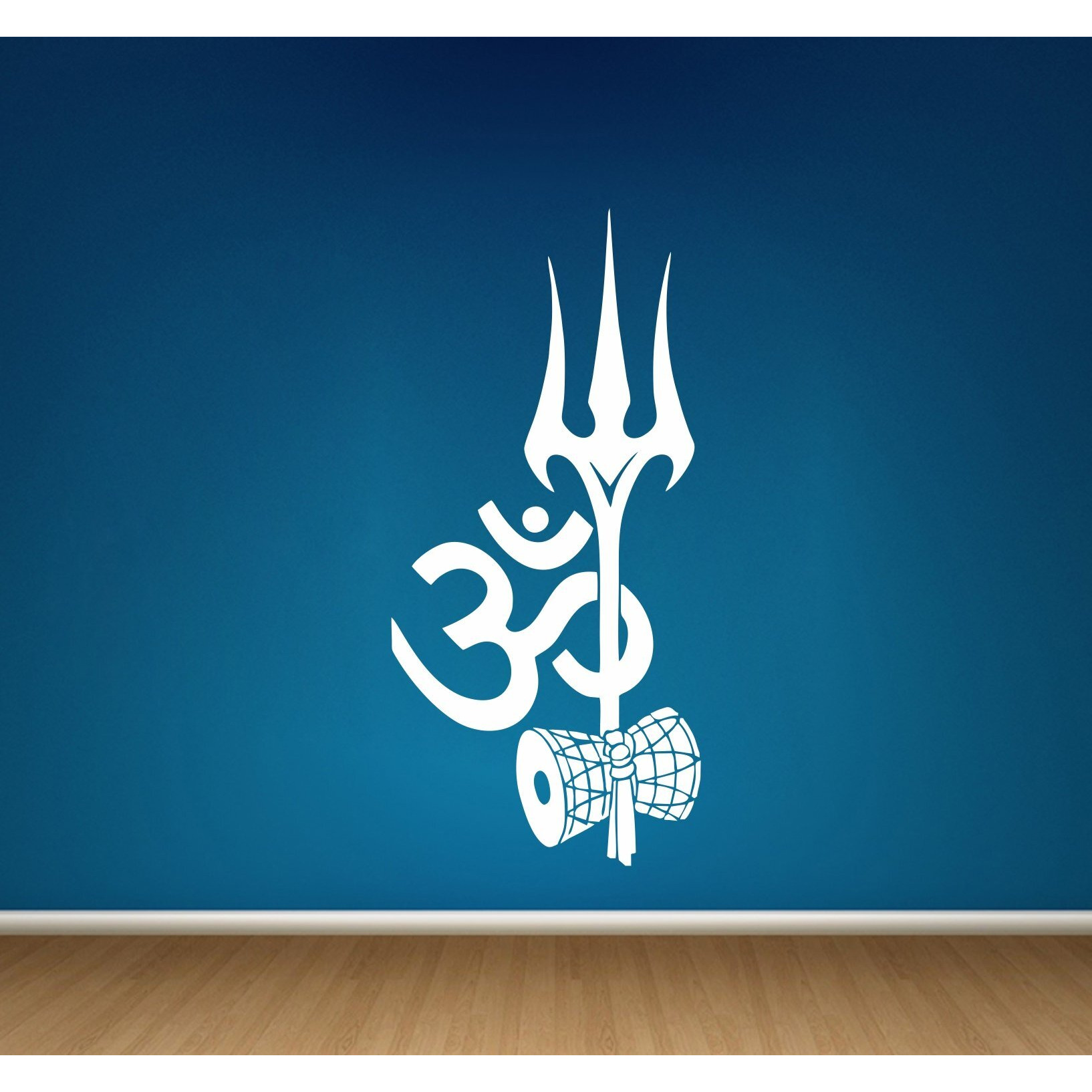 Stickersyard Shiva Trishul Om Wall Sticker & Decal (Color - White Matte Finish Pvc Vinyl 46Cm X 100Cm)