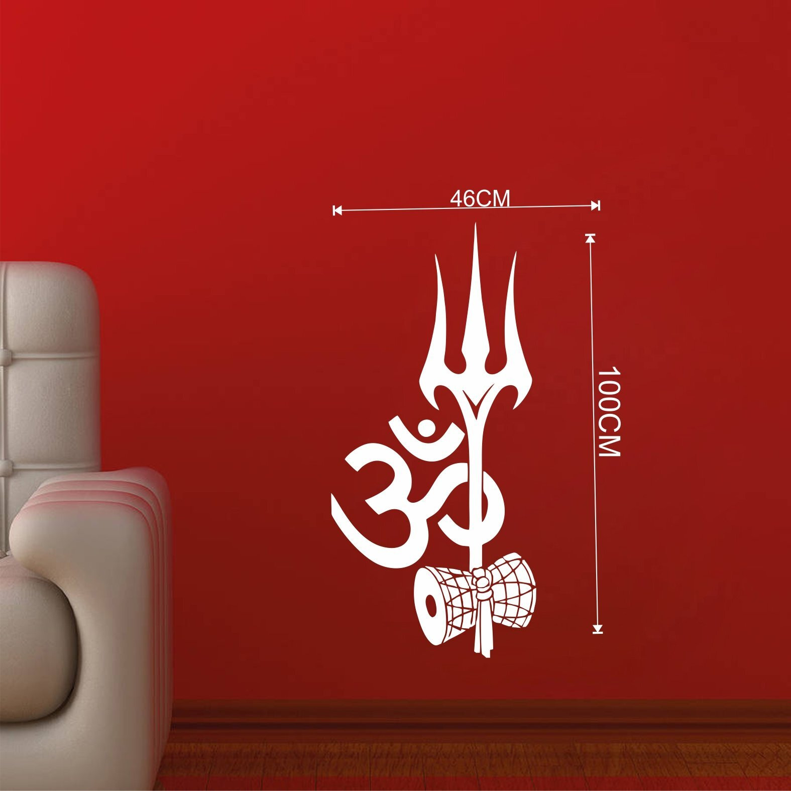 Stickersyard Shiva Trishul Om Wall Sticker & Decal (Color - White Matte Finish Pvc Vinyl 46Cm X 100Cm)