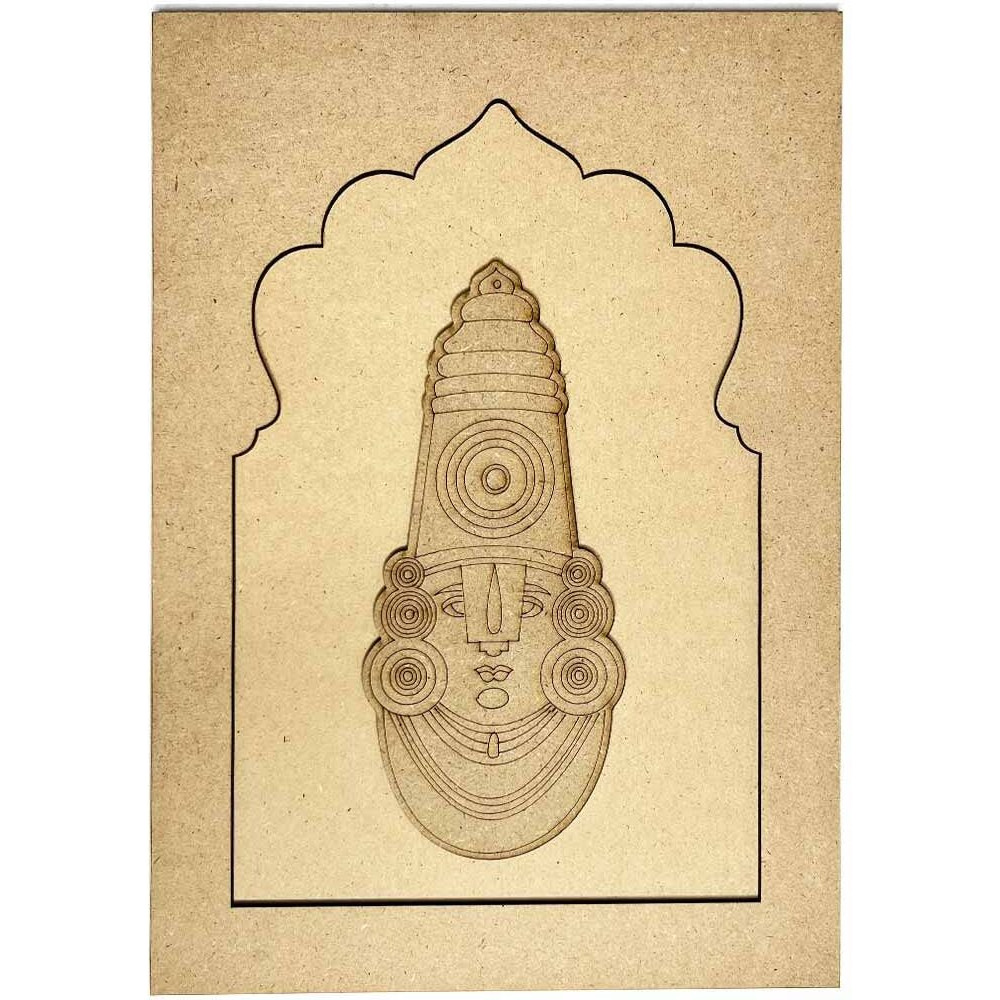 Adikala Jharokha With Tirupati Balaji Mdf Engraved Design With Square Shaped Base Cutout For Diy Craft