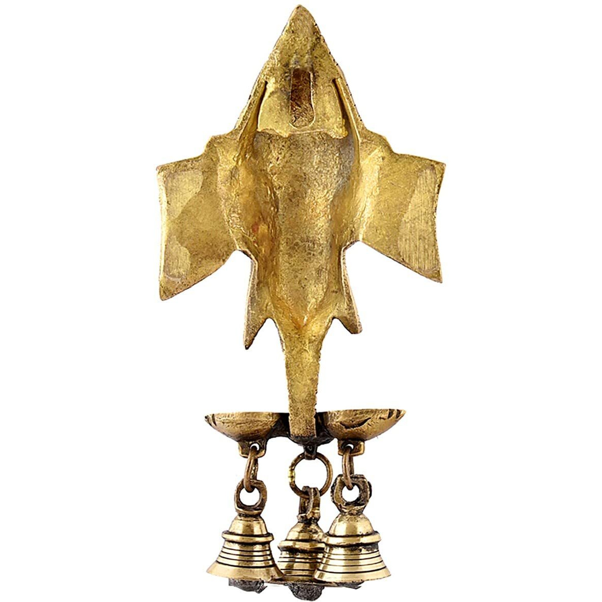 Uapan Brass Ganesha Wall Hanging Diya Decorative Wall Handing With Deepak Brass Bell For Diwali Temple Decor (11 Cm X 8 Cm X 24 Cm, Golden Brown)