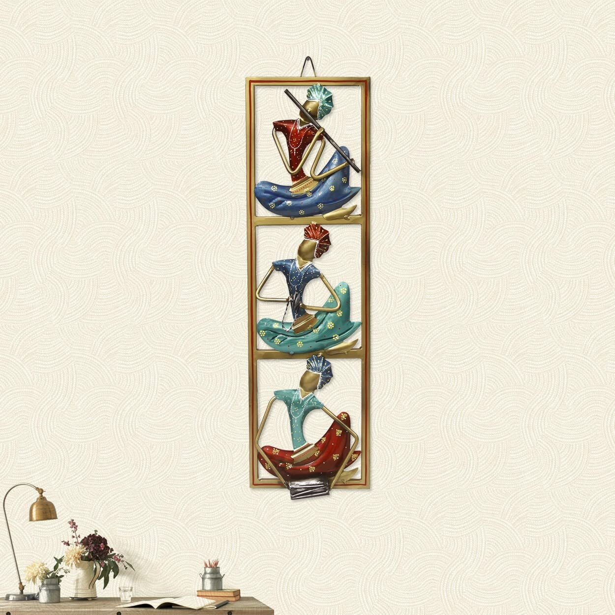 Handicrafts Paradise Home Decor Wrought Iron Musicians Wall Art Showpiece (6.75 X 24 Inch, Multicolor, Standard)
