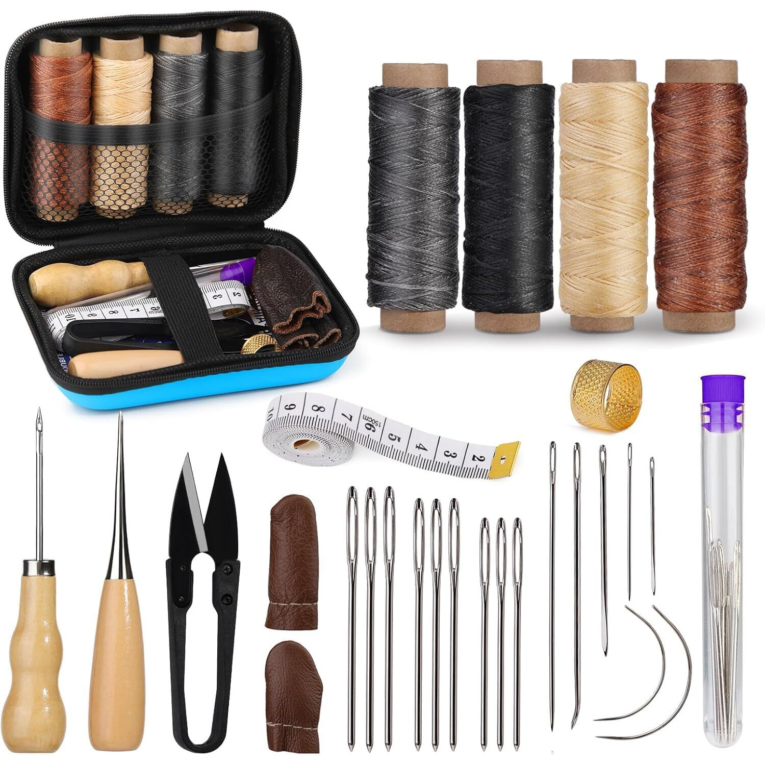 Shopping Mart Leather Sewing Kit, 27 Pcs Leathr Working Tools, Designed Specifically For Leather Repair  Shoes, Sofa, Bags, Etc. Not Intended For Soft Clothing Stitching (1 Pcs)(12 X 8 Cm)(Blue Color)