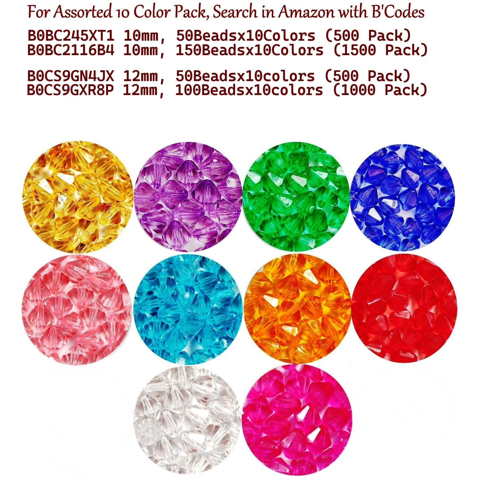 Gosetget 500 Pcs Macrame Crystal Plastic Beads 10Mm Bicone, Decorative High Sparkle Cutting Crystal Beads For Making Hanging Macrame, Jhula, Torana, Jhumar. Pack Of 10 Colors (500)