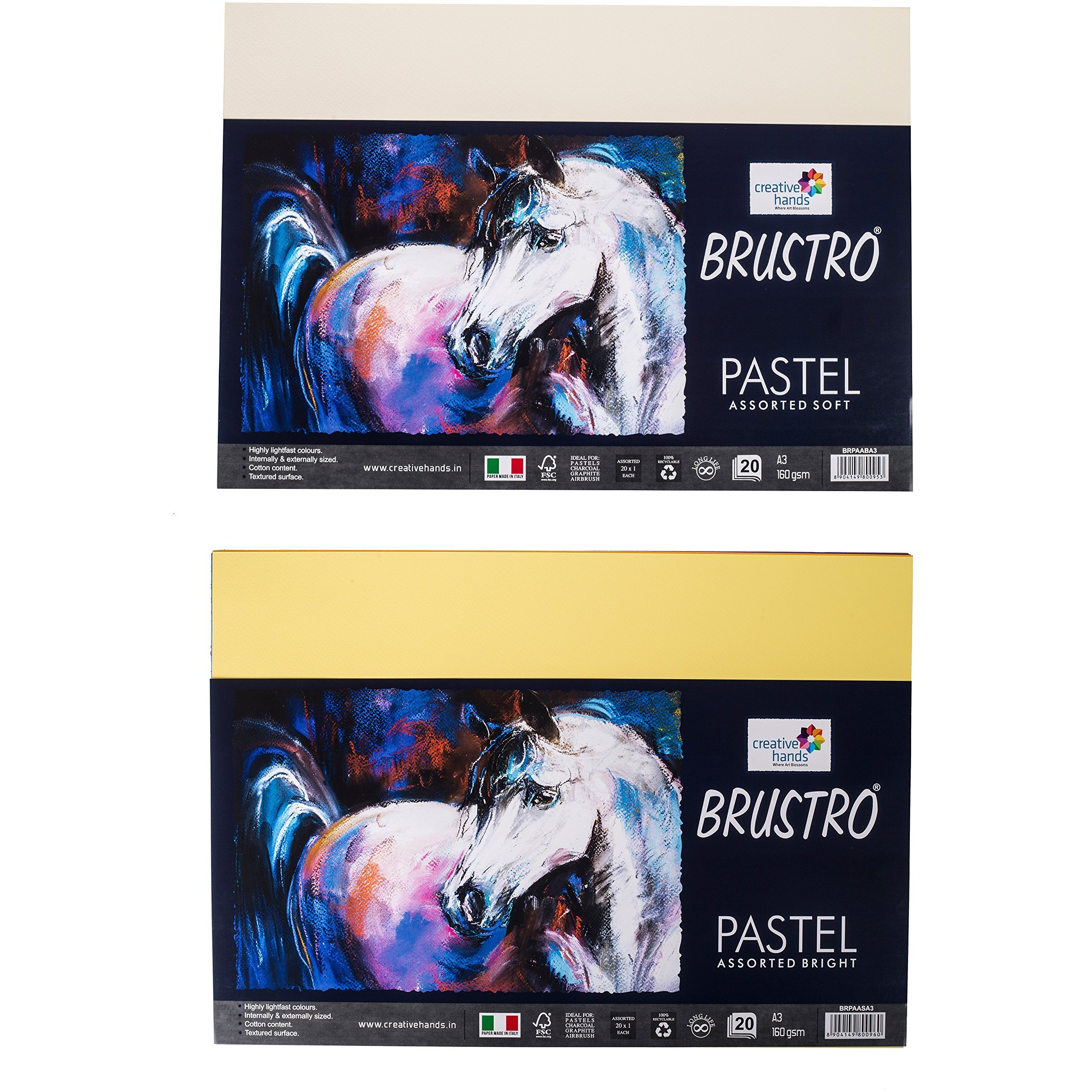 Brustro Artists Pastel Papers | 160 Gsm, A4, Bright & Soft Shades Of 40 Sheets (20 Sheets Of Each Shades) | Suitable For Pastels, Pencil, Graphite, Charcoal.
