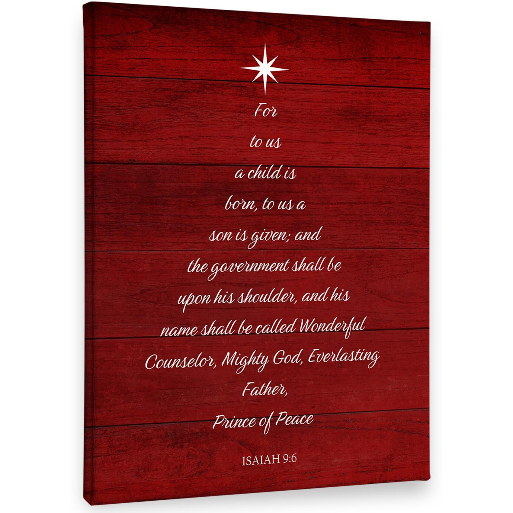 Phamte Christian Christmas Tree Isaiah 96 Wall Art Decor Canvas, Red Vintage Farmhouse Rustic Bible Verse Scripture Pictures Wall Decor Art For Living Room Home,Religious Artwork For Walls 11X14 Inch
