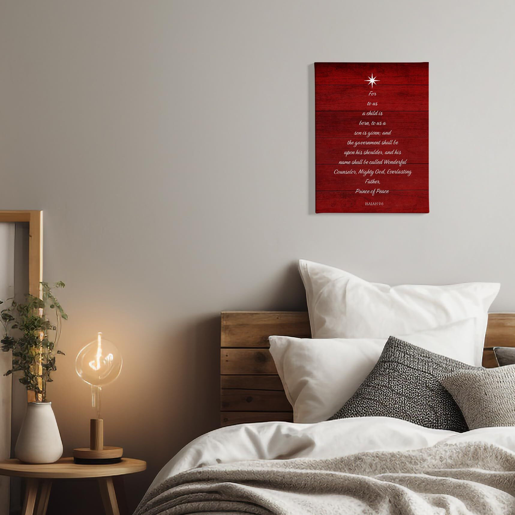 Phamte Christian Christmas Tree Isaiah 96 Wall Art Decor Canvas, Red Vintage Farmhouse Rustic Bible Verse Scripture Pictures Wall Decor Art For Living Room Home,Religious Artwork For Walls 11X14 Inch