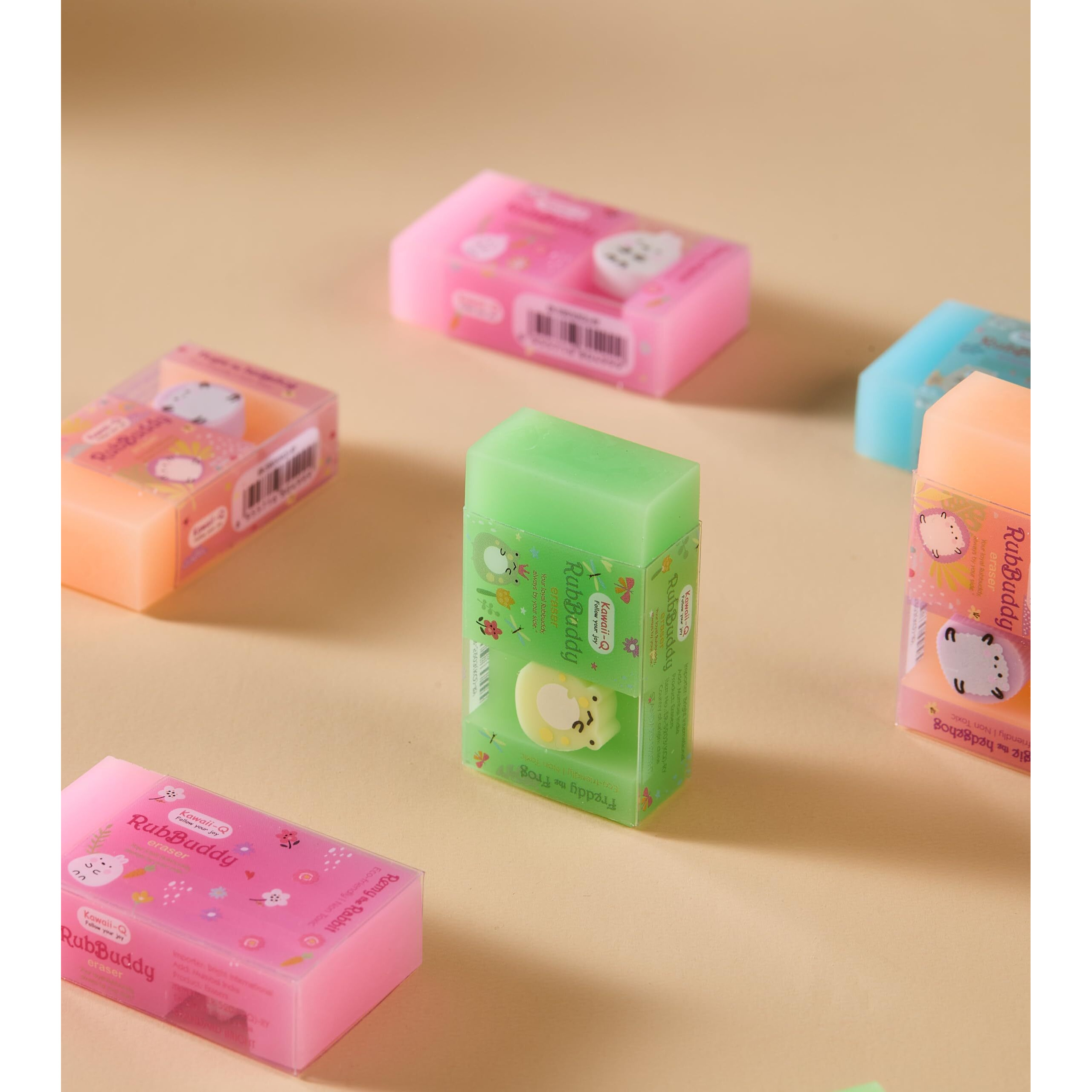 24 Pcs Pencil And 4 Vibrant Colours Rub-A-Long Eraser For Kids,Stationary Set, Rubber Eraser, Kawaii Erasers, Fancy Erasers For Birthday Return Gift (Pencil + E3202)