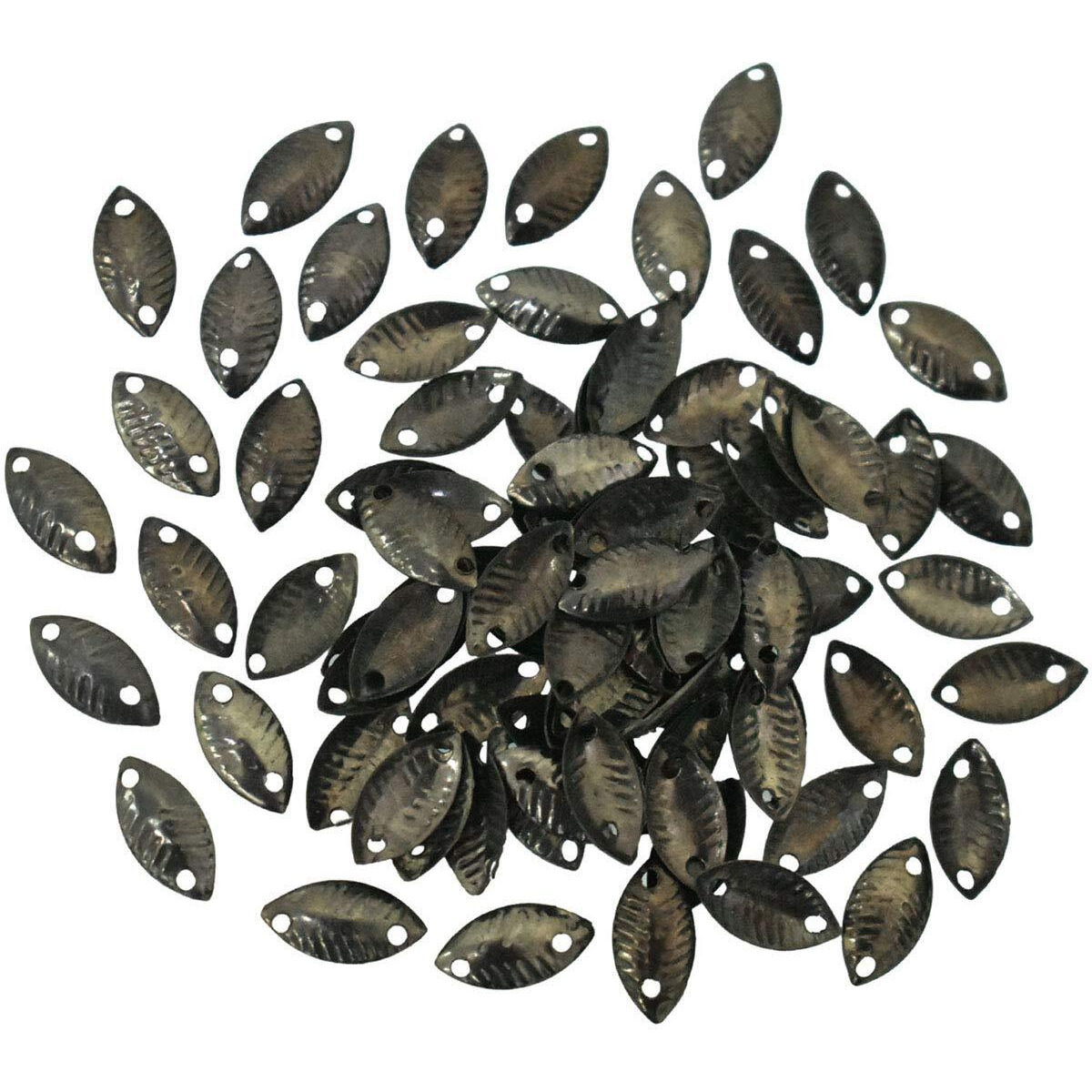 Embroiderymaterial Leaf Shape Double Hole Sequins Metal Sequins For Craft And Embroidery Purpose 100Gm (Gunmetal Color, 7X13Mm)