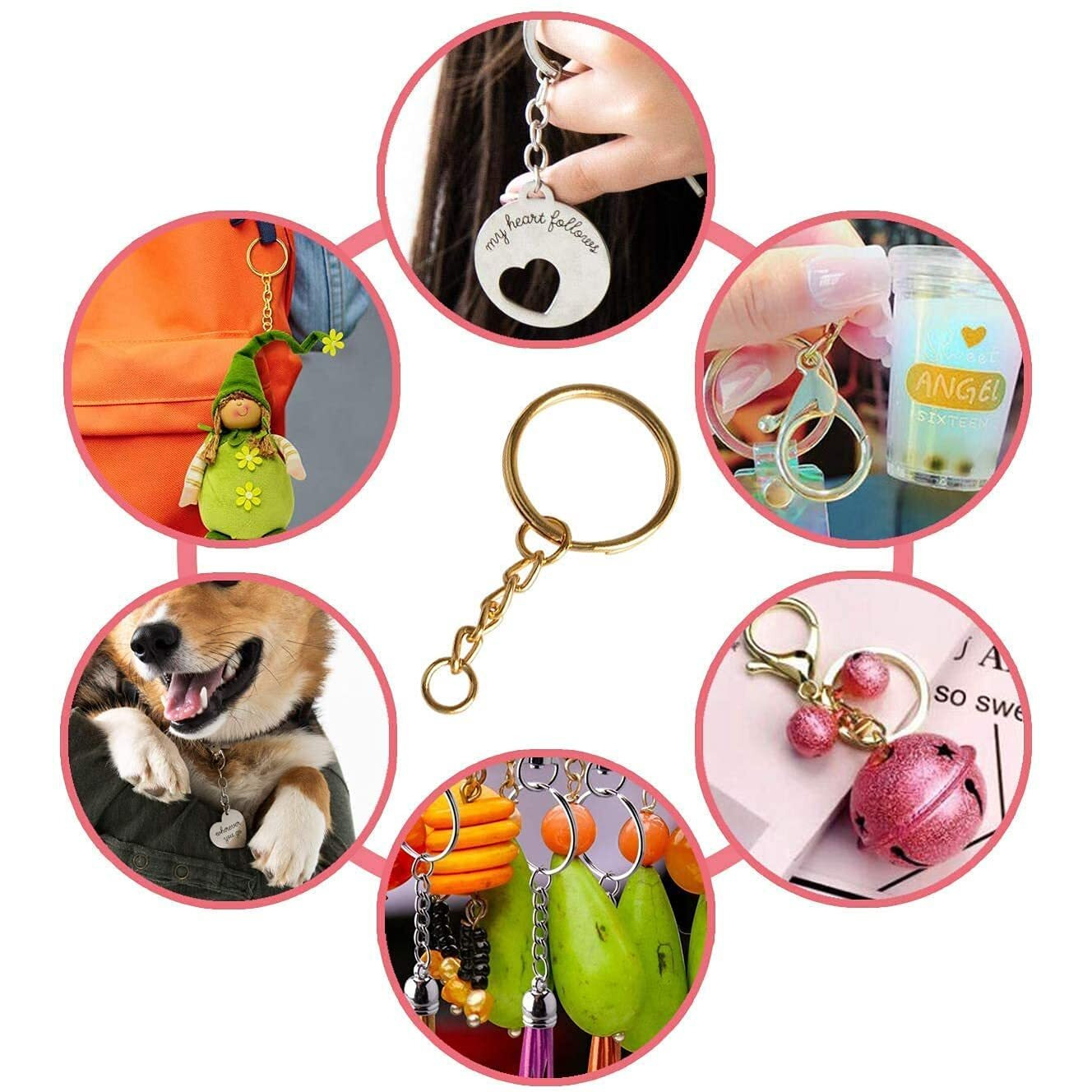 Diy Crafts 4 Pcs, Chrome Silver, Split Key Ring With Chain Set, Metal Flat Keychain Rings 1 Inch With Open Jump Rings And Screw Eye Pins Bulk, Colors, For Resin Je(4 Pcs, Chrome Silver)