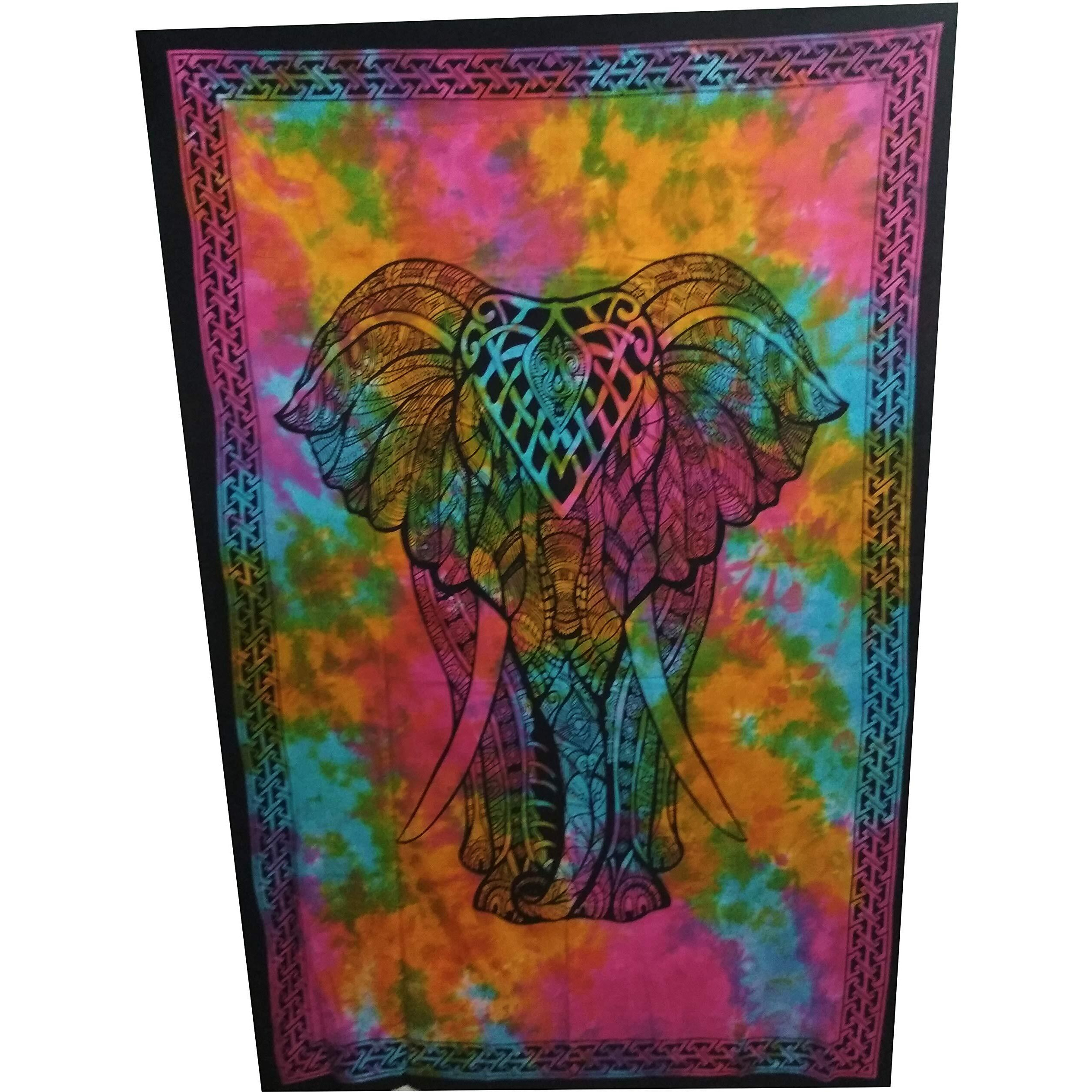 Purpledip Cotton Bed Cover Wall Poster Beach Throw 'African Elephant' Bohemian Hanging Tapestry (20058)