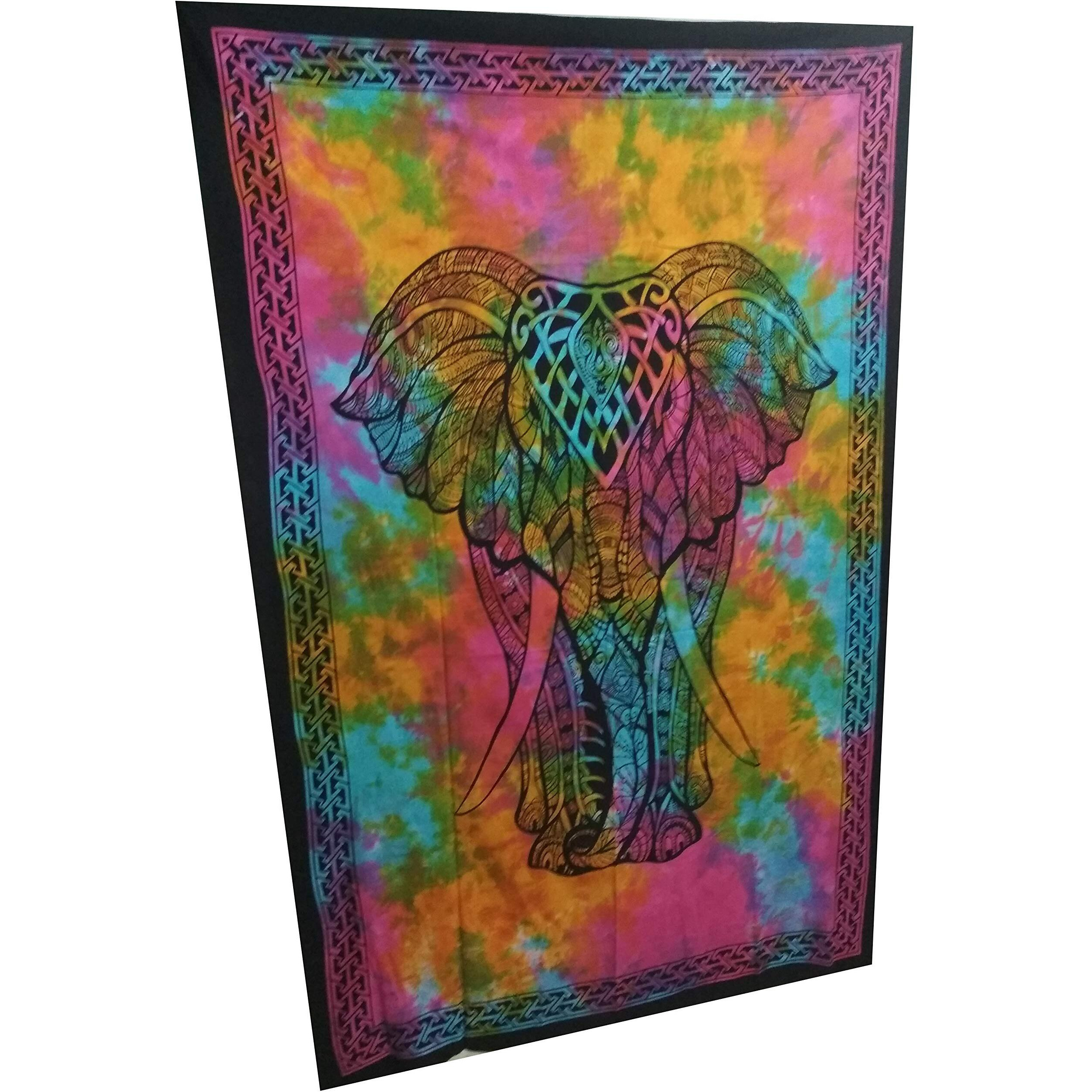 Purpledip Cotton Bed Cover Wall Poster Beach Throw 'African Elephant' Bohemian Hanging Tapestry (20058)