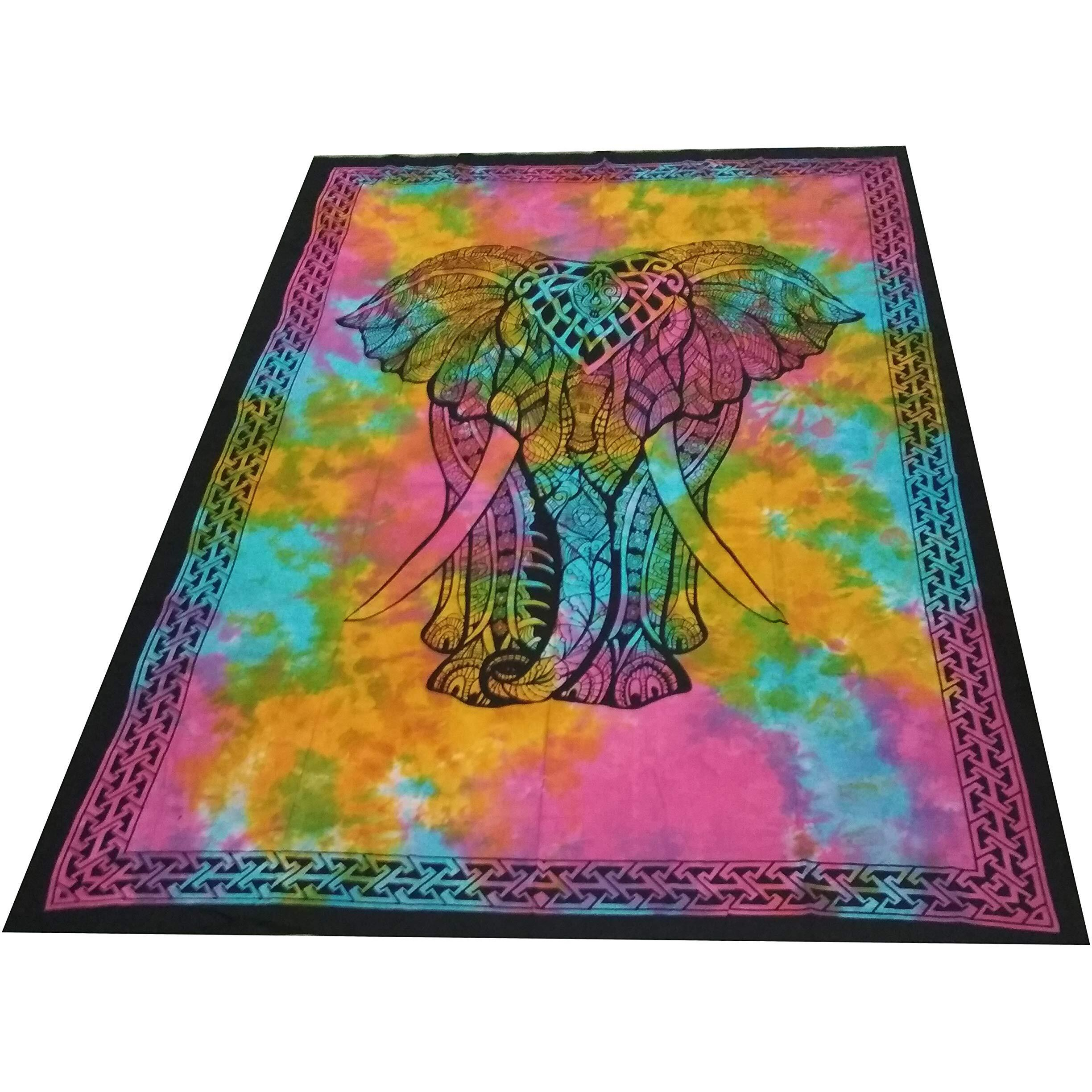 Purpledip Cotton Bed Cover Wall Poster Beach Throw 'African Elephant' Bohemian Hanging Tapestry (20058)