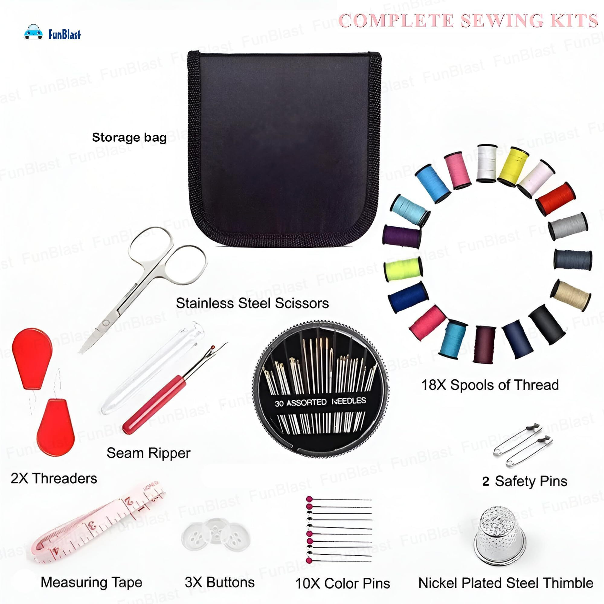 Funblast 67 Pcs Sewing Kit, Needle And Thread Box, Small & Portable Travel Sewing Kits Box, Tailoring Accessories, Emergency Stitching Kit, Travel Sewing Box, Stitching Items Box For Home, Ladies