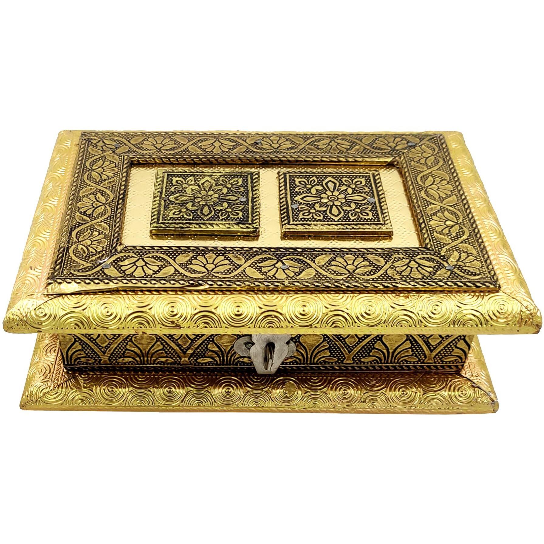 Purpledip Serving Gifting Box Metal Carvings Ideal For 500 Gms Nuts, Sweets, Chocolates Or Mints (11497)