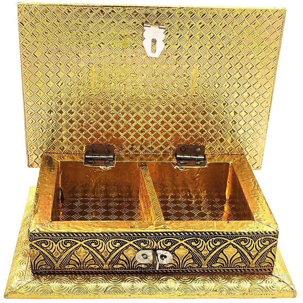 Purpledip Serving Gifting Box Metal Carvings Ideal For 500 Gms Nuts, Sweets, Chocolates Or Mints (11497)