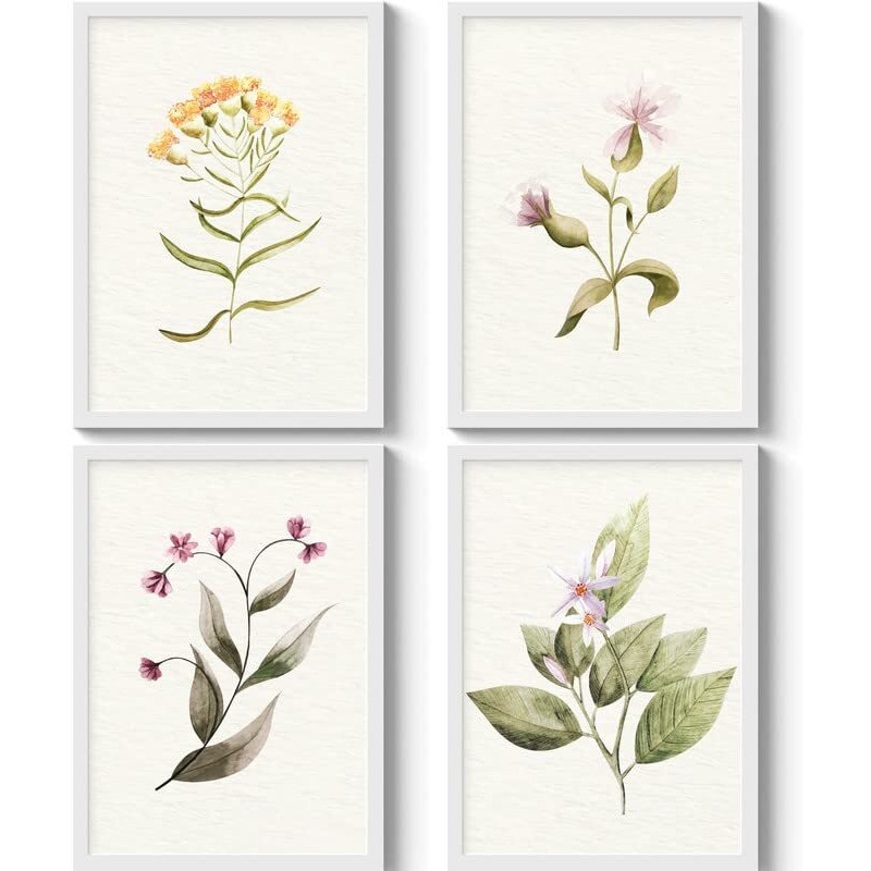 Sc Creatives Set Of 4 Vintage Botany Floral Wall Frame | Wall Decor | 12 X 9 Inches | Ready To Hang