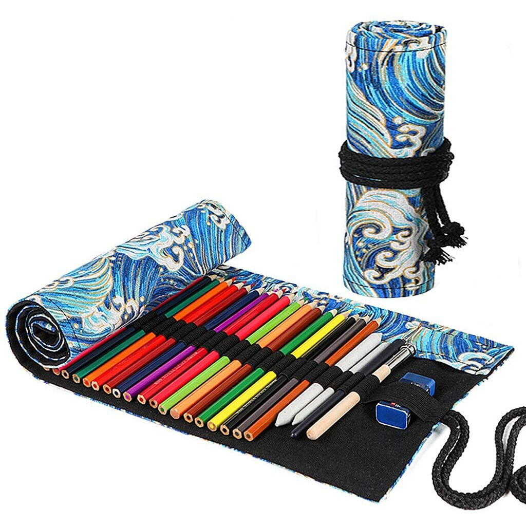 Maxxlite 72 Holes Canvas Pencil Wrap Case For Adults And Kids, Colored Pencil Roll Up Canvas Pouch Package For Sketching Drawing Writing Storage Constellation