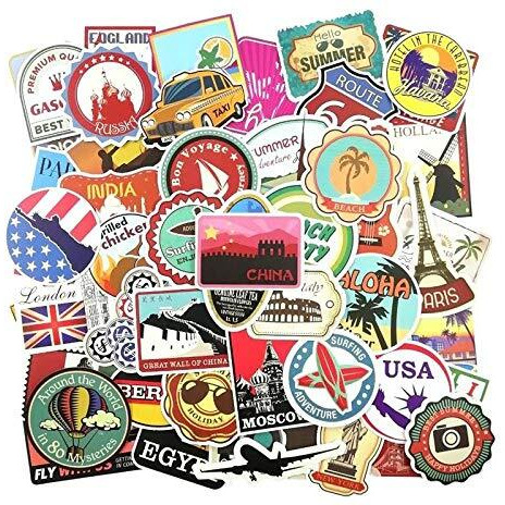Idream Retro Travel Landmark Waterproof Postage Decals (Set Of 100) For Luggage, Scrapbooking, Laptop & Diy Travel Decor Stickers
