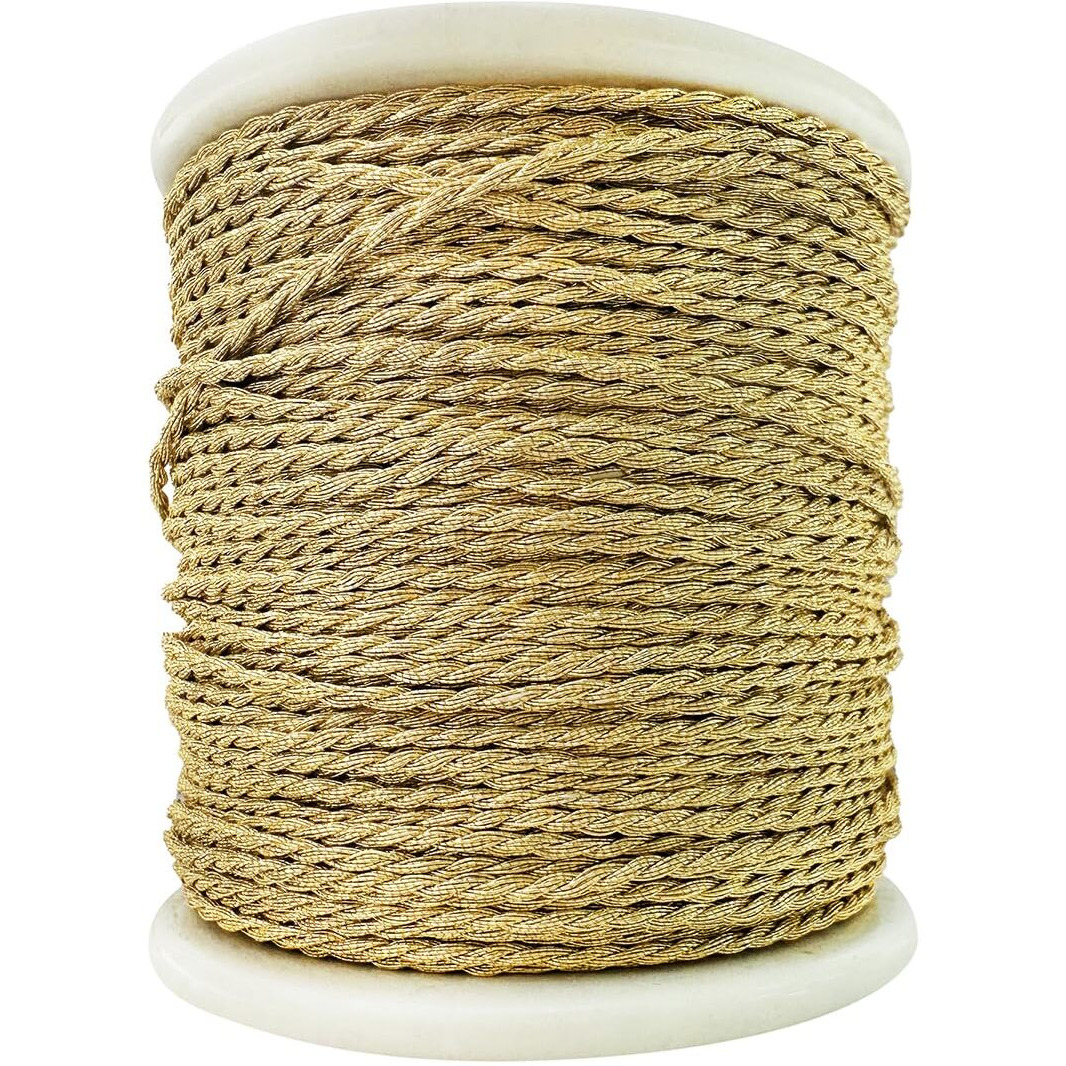 Embroiderymaterial Twisted Metallic Machine Zari Thread/Dori For Embroidery, Aari Work, Tassels, Jewellery, Bracelet, Lace, Crochet & Hand Embroidery (1Mm Width, 73 Meters, Gold Color)