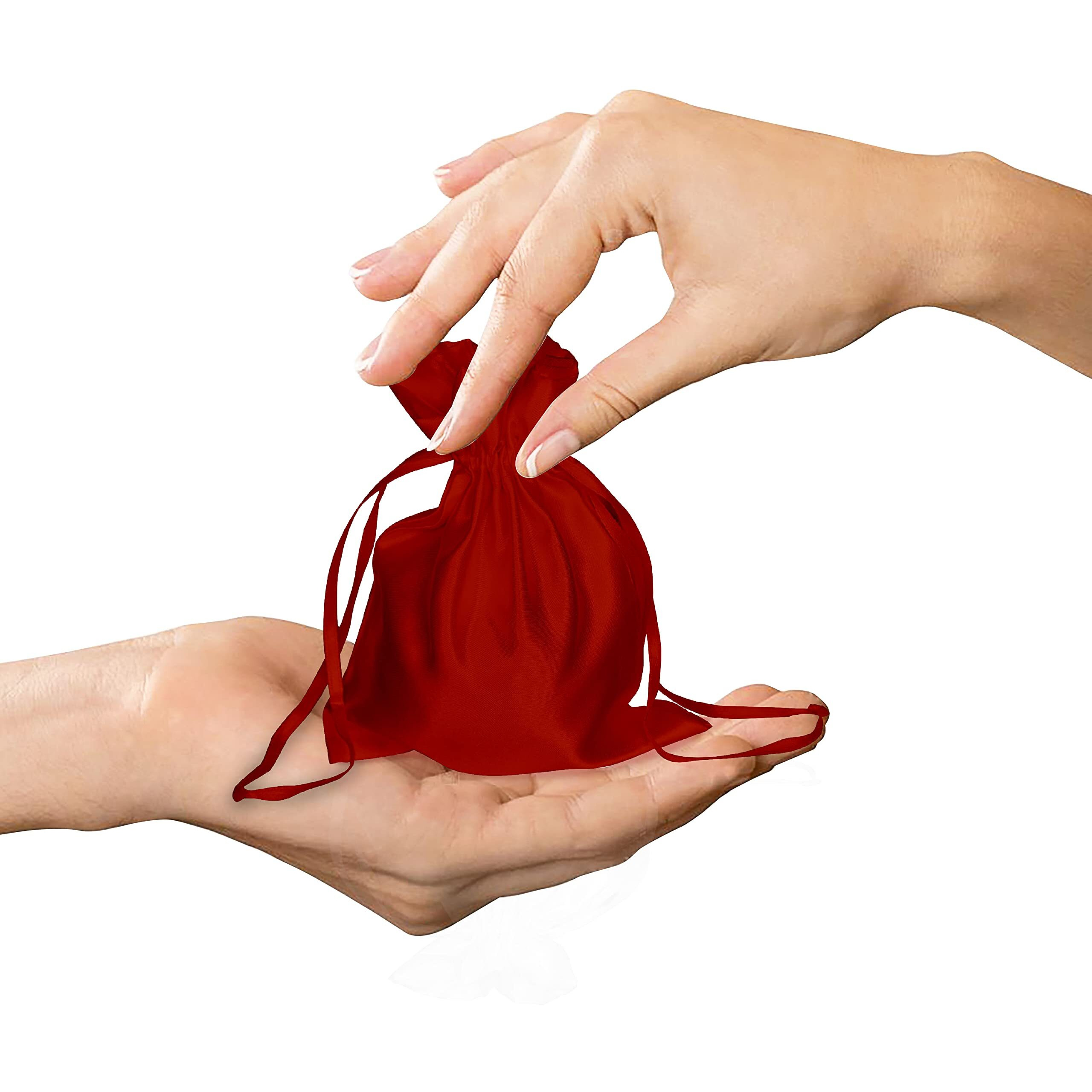 Pure Source India Metallic Satin Mix (13 * 16 Cm) Organza Potli Bags Pouch Best Gift Item - Red (Set Of 6)