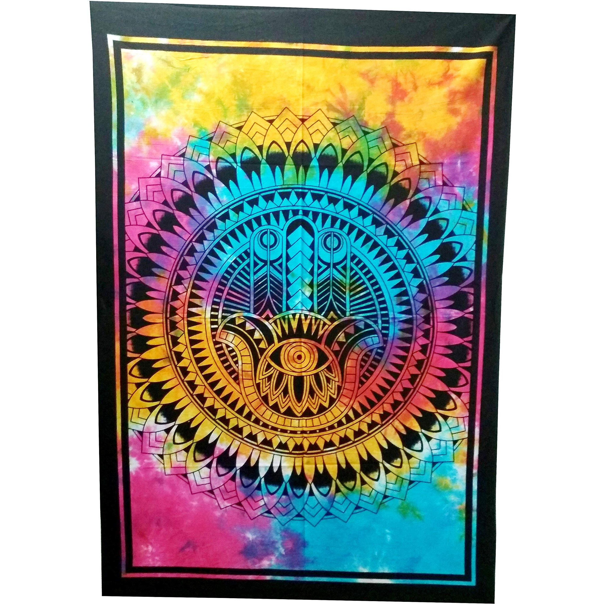 Purpledip Cotton Wall Poster Beach Throw 'Hamsa, Hand Of Fatima' Bohemian Wall Hanging Tapestry (20026)
