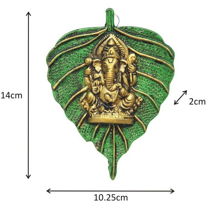 Handicrafts Paradise Ganesha Placed On Leaf Aluminium Metal Wall Hanging (10.2 Cm X 1.9 Cm X 14 Cm)