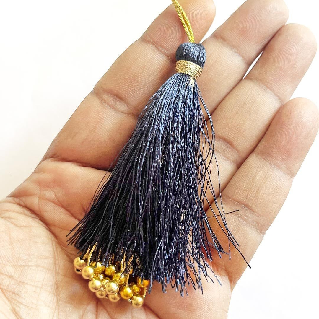 Adikala Pack Of 10 Fancy Silk Tassels With Zari Bead Thread Latkan For Perfect Embellishments For Suit, Kurti, Gown, Saree, Blouse, Dupatta, Lehenga & Jewelry, Diy Art & Craft 10Cm (Multi Color)