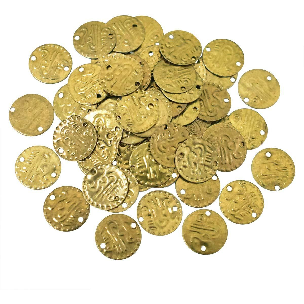 Embroiderymaterial Round Shape Double Hole Metal Sequins For Craft, Embroidery And Jewellery Making 100Gm (14Mm, Gold)