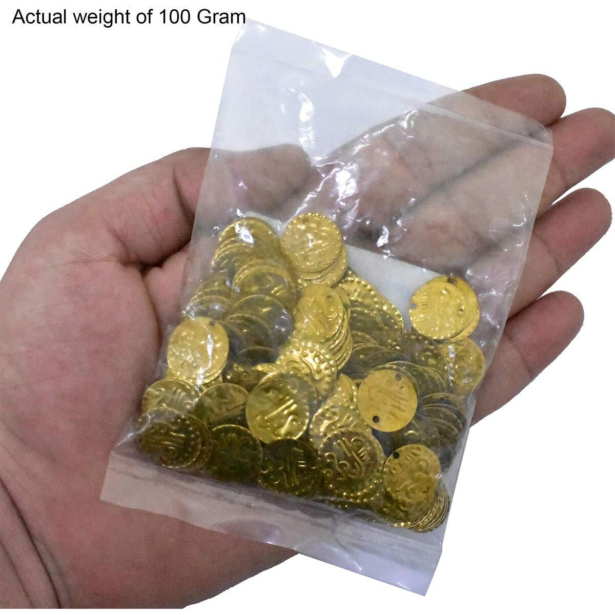 Embroiderymaterial Round Shape Double Hole Metal Sequins For Craft, Embroidery And Jewellery Making 100Gm (14Mm, Gold)