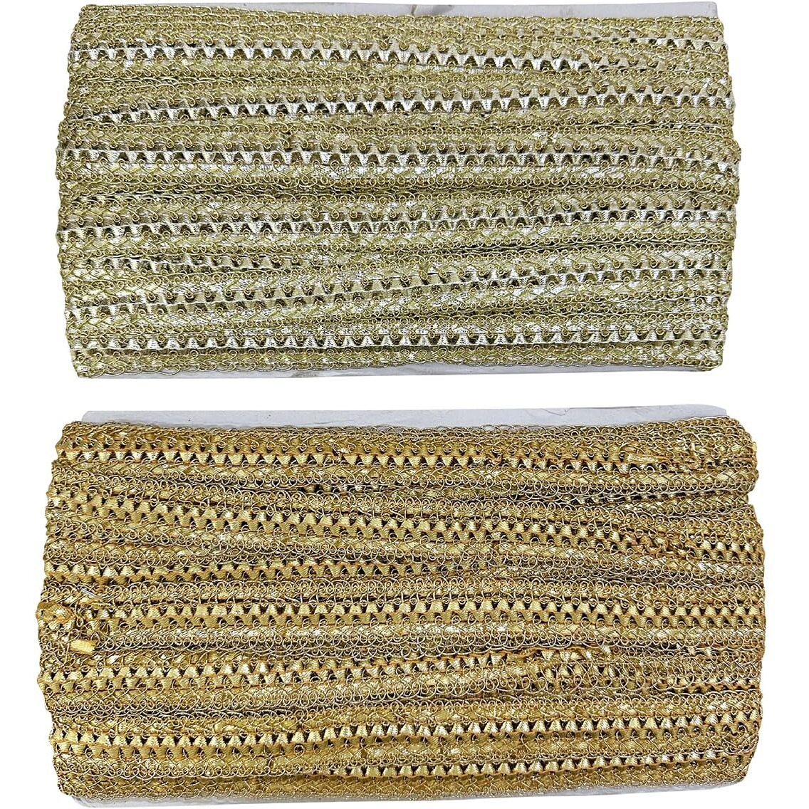 Embroiderymaterial 2.5 Cm Width Floral Gotta Pati Lace For Saree Border, Dress Designing, Blouse, Kurti, Dupatta, Embroidery, Diy & Craft (2 Rolls, Light Gold & Gold, 17M/Roll)