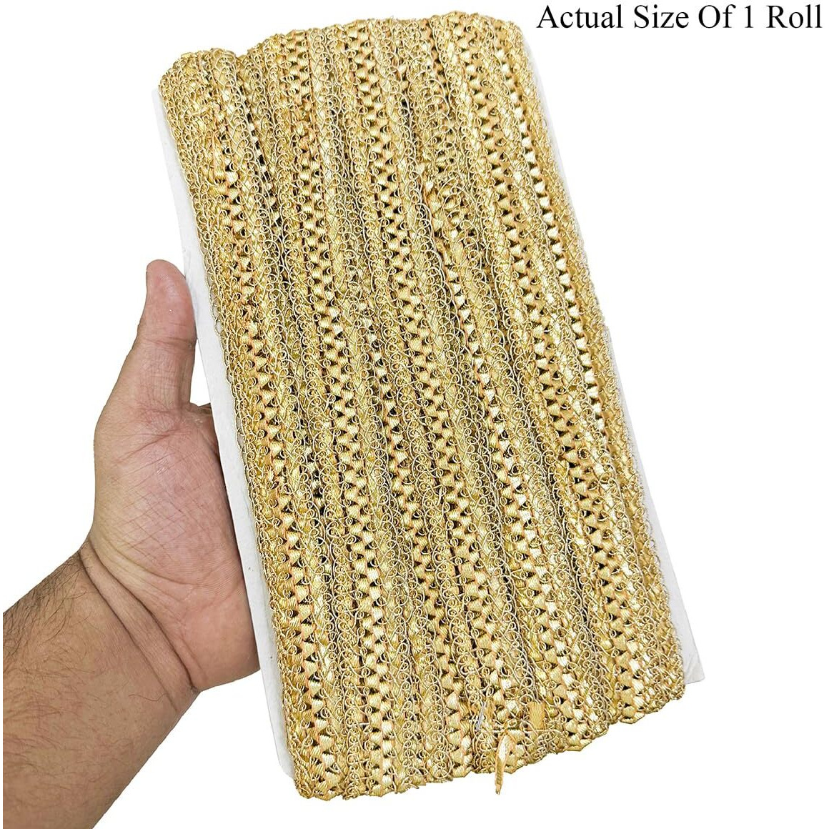 Embroiderymaterial 2.5 Cm Width Floral Gotta Pati Lace For Saree Border, Dress Designing, Blouse, Kurti, Dupatta, Embroidery, Diy & Craft (2 Rolls, Light Gold & Gold, 17M/Roll)