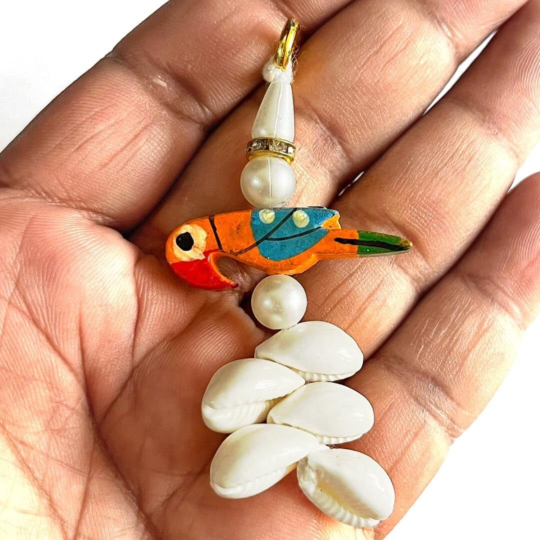 Adikala Kaudi Shells And Wooden Parrot Tassels For Saree Pallu, Designer Dress, Lehenga, Suits, Blouses, Bags, Diy Art And Craft (10, Orange)