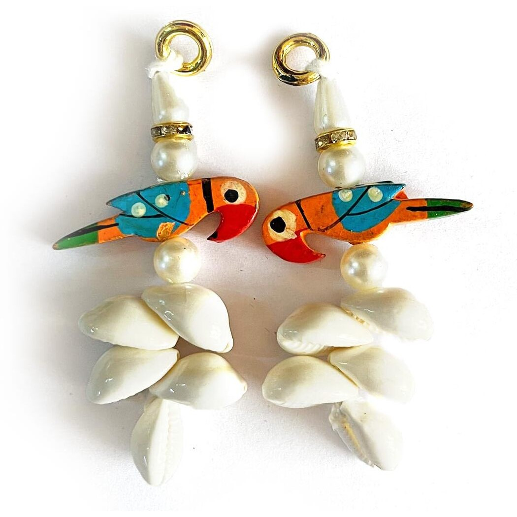 Adikala Kaudi Shells And Wooden Parrot Tassels For Saree Pallu, Designer Dress, Lehenga, Suits, Blouses, Bags, Diy Art And Craft (10, Orange)
