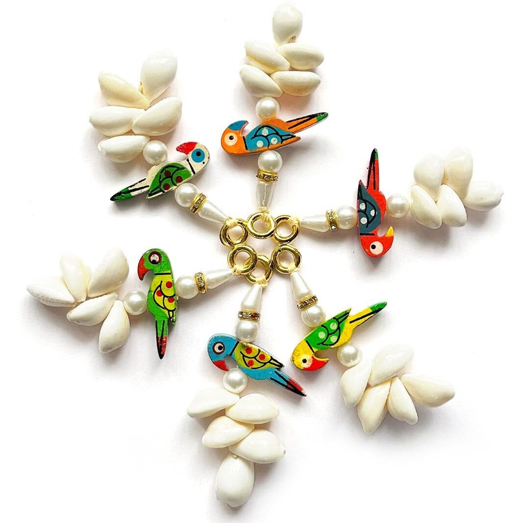 Adikala Kaudi Shells And Wooden Parrot Tassels For Saree Pallu, Designer Dress, Lehenga, Suits, Blouses, Bags, Diy Art And Craft (10, Orange)