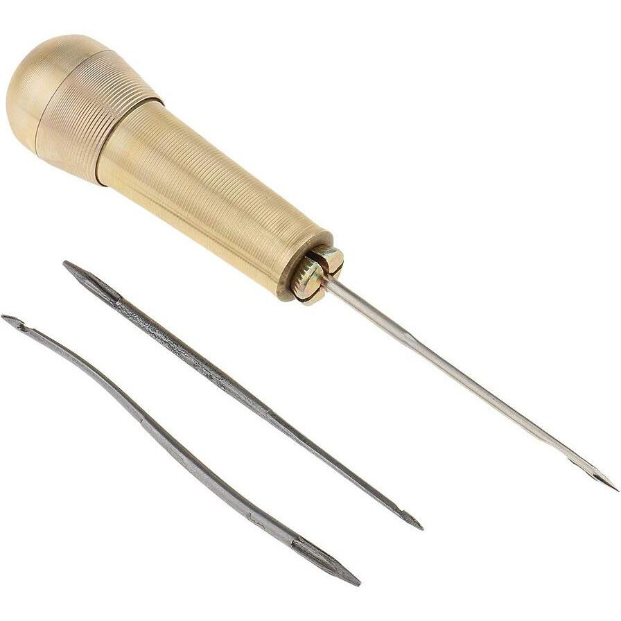 Hasthip Copper Handle Stitcher With 3 Needles Sewing Awl Hand Stitcher Shoe Repair Tool For Canvas Leather