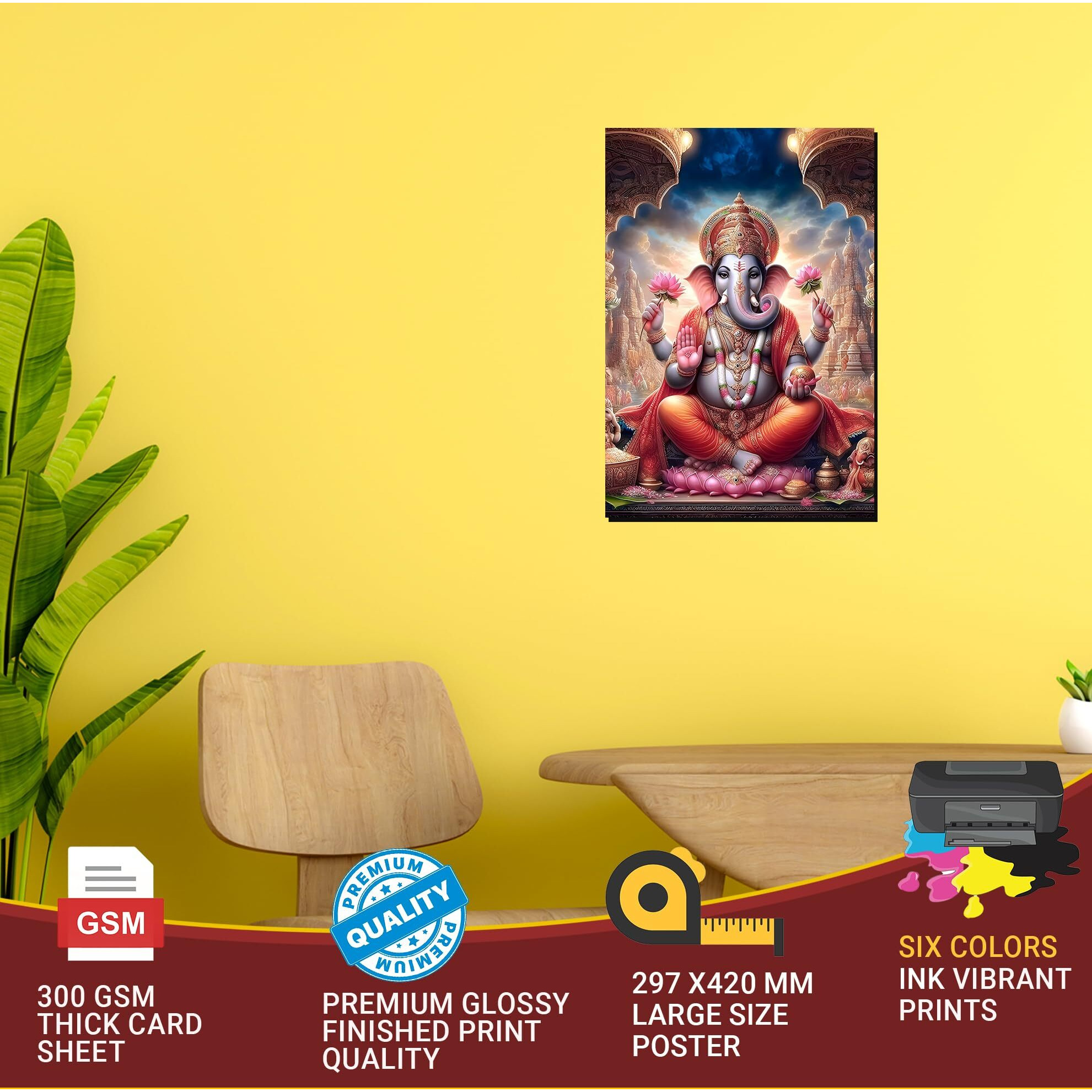 Lord Ganapati Murti Poster | Ganesh Poster Wall | Ganesh Sticker 3D | Natya Vinayaka Posters For Wall | Vinayakudu Sticker | Pillaiyar Sticker For Wall | Ganesha Poster For Wall Big Size For Room Decoration