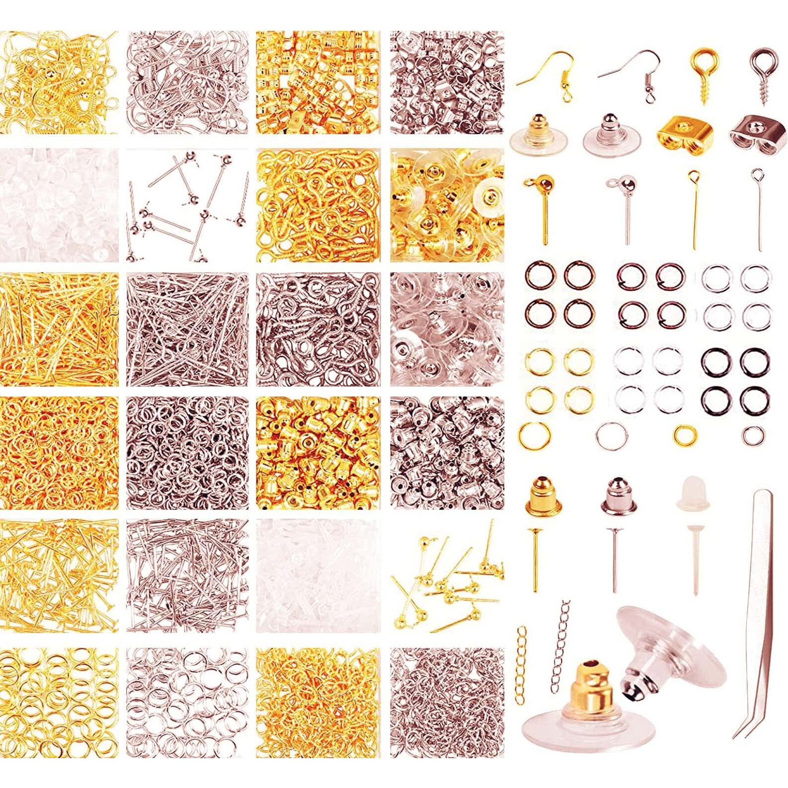 Diy Crafts 50 Gram, Kc Gold, Earring Making Kit Jewelry Makes Supplies Earring Post Jump Rings Earring Back Tweezers Jump Ring For Earring Jewelry Diy Making Women & Girls (50 Gram, Kc Gold)