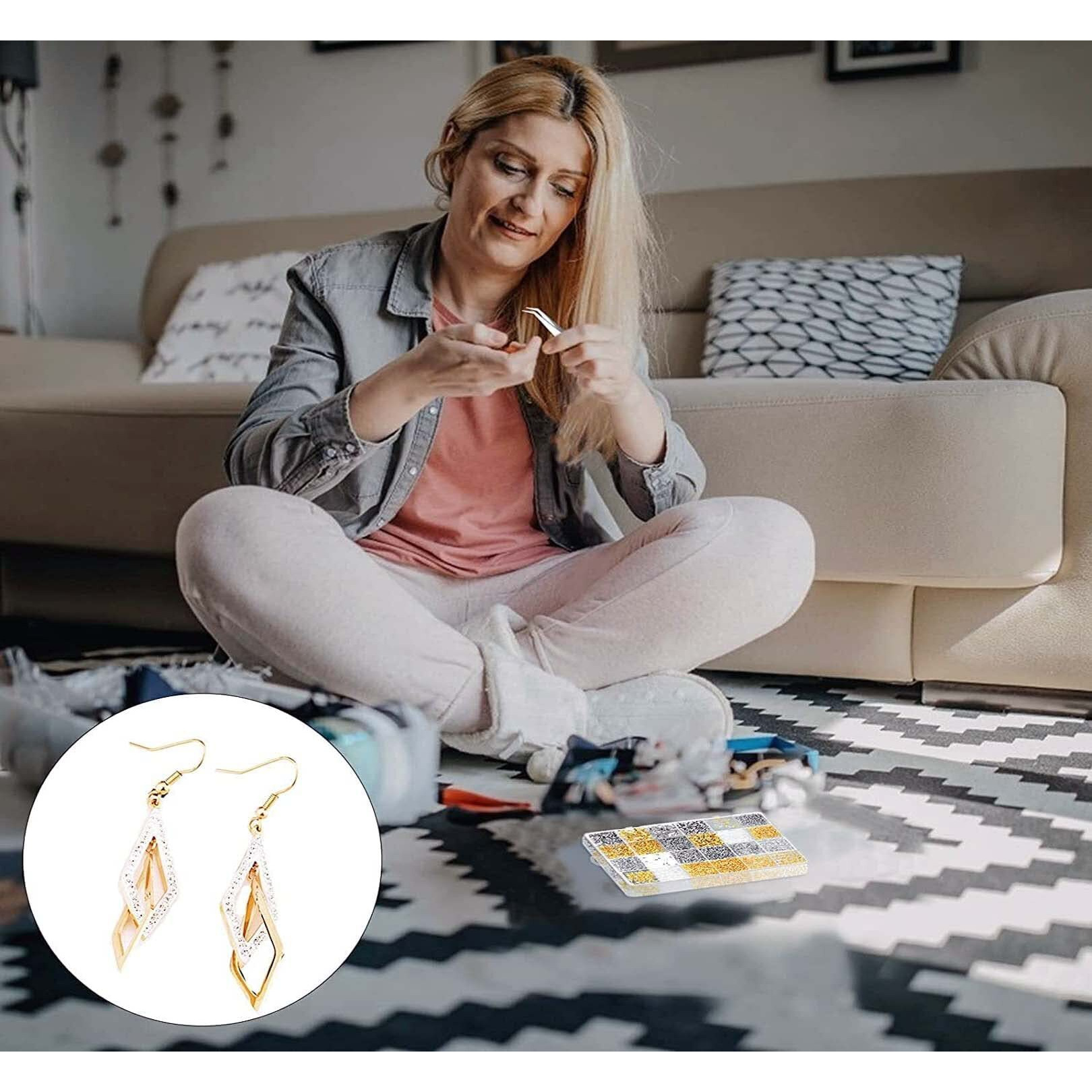Diy Crafts 50 Gram, Kc Gold, Earring Making Kit Jewelry Makes Supplies Earring Post Jump Rings Earring Back Tweezers Jump Ring For Earring Jewelry Diy Making Women & Girls (50 Gram, Kc Gold)