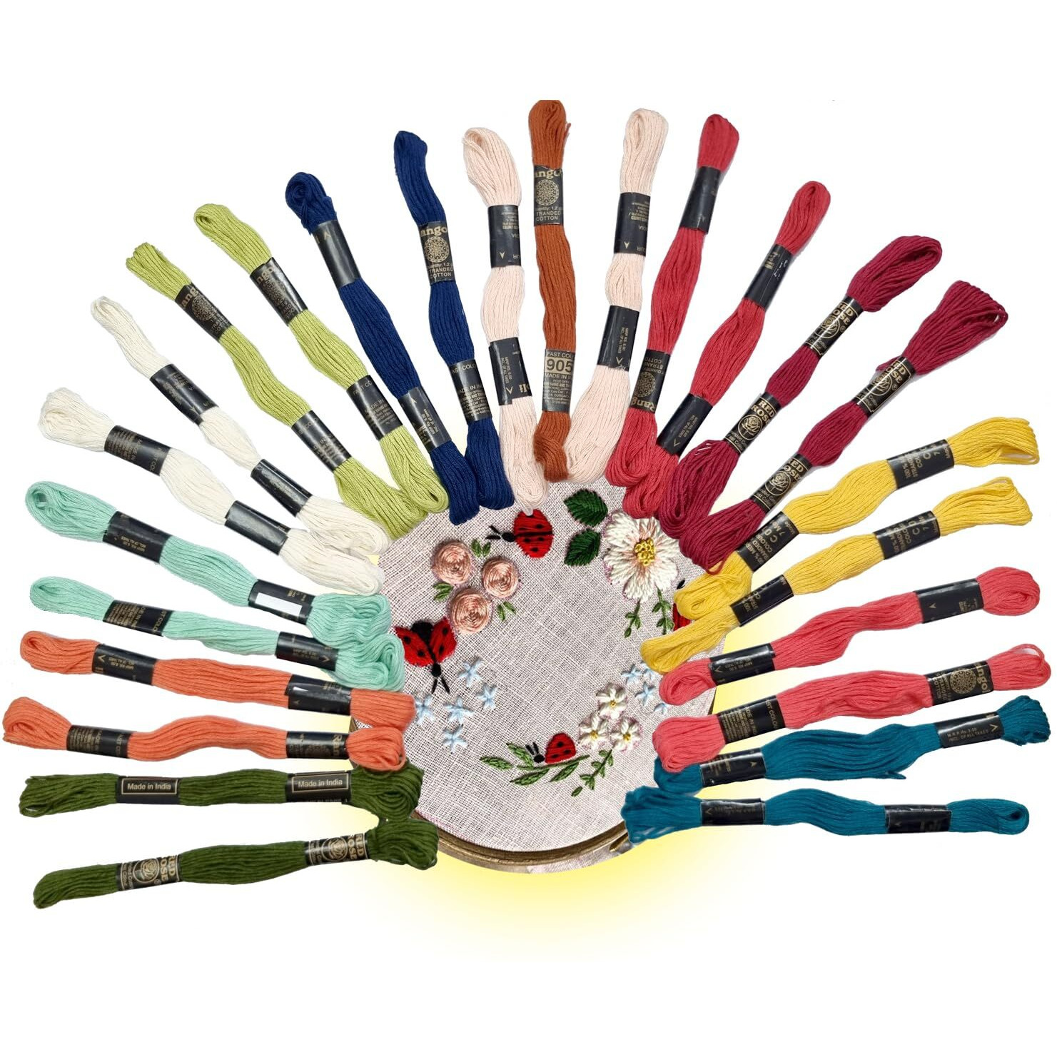 Aakriti Cotton Rainbow Embroidery Floss Skeins For Friendship Bracelets, Cross Stitch, Diy Craft Work - Mixed Color Thread, 25 Pieces, 60Gm, Multicolor (Color May Vary)