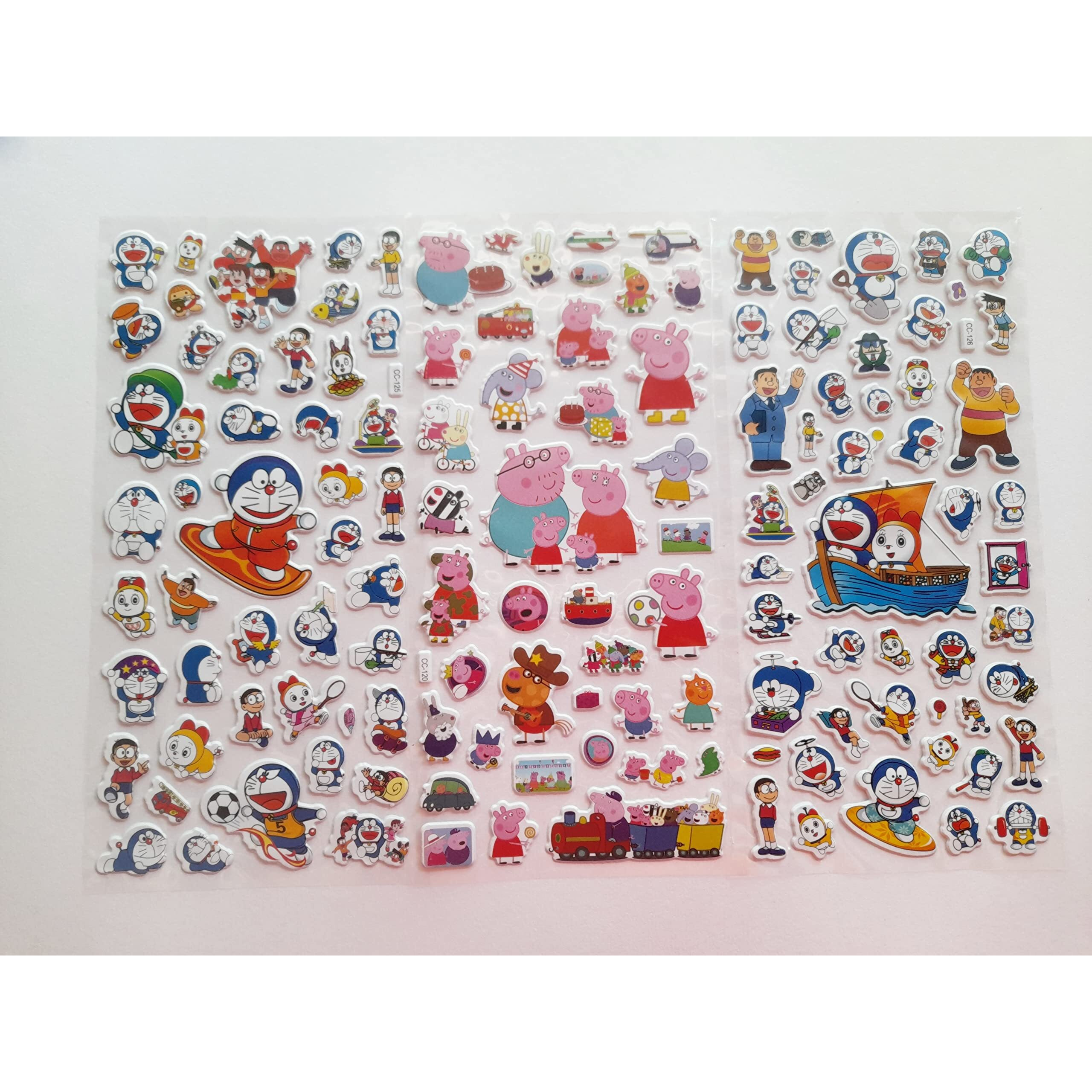 Kcr Doraemon & Pig Self Adhesive Stickers For Card Making, Scrap Booking Craft Diy Decoration Project Work Mobile Cases For Girls Kids Or Art & Craft(Set Of 3)