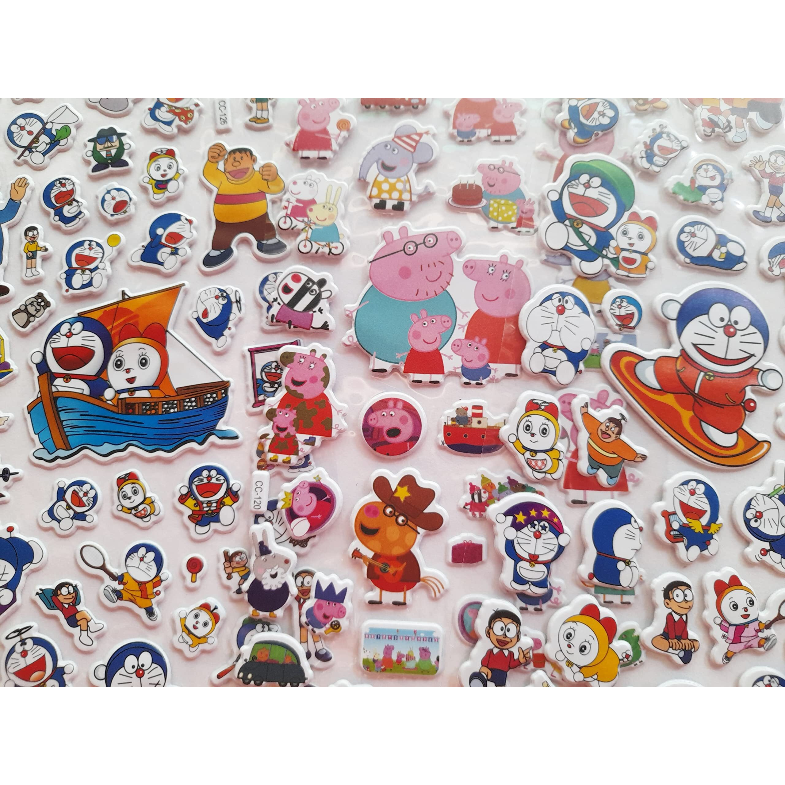 Kcr Doraemon & Pig Self Adhesive Stickers For Card Making, Scrap Booking Craft Diy Decoration Project Work Mobile Cases For Girls Kids Or Art & Craft(Set Of 3)