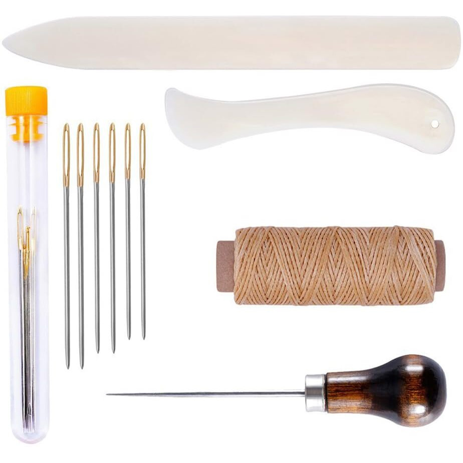 Hasthip 11Pcs Bookbinding Tools Kit Leather Craft Tools With Stitching Needles, Paper Creaser Tool, Waxed Thread, Awl, Diy Leather Craft Tools For Stitching, Burnishing, Diy Bookbinding